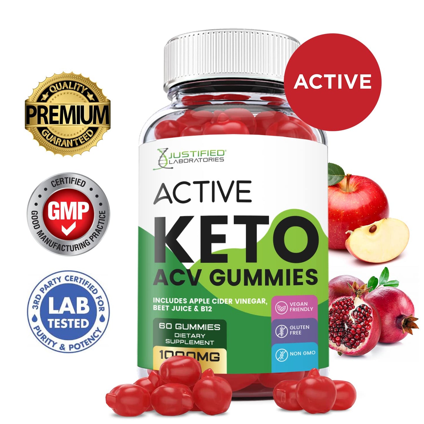 Justified Laboratories Active Keto ACV Gummies 1000MG with Pomegranate Juice Beet Justified LaboratoriesUS supplements