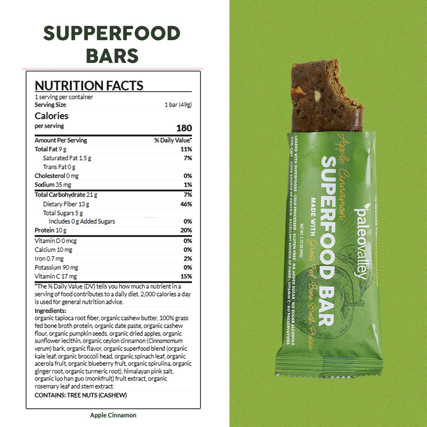 Paleovalley Superfood Bars – Apple Cinnamon– 10 Pack – 9g Protein per Bar – Gluten-Free, Grain-Free, Paleo, Non-GMO – On-the-Go Snack PaleovalleyUS supplements