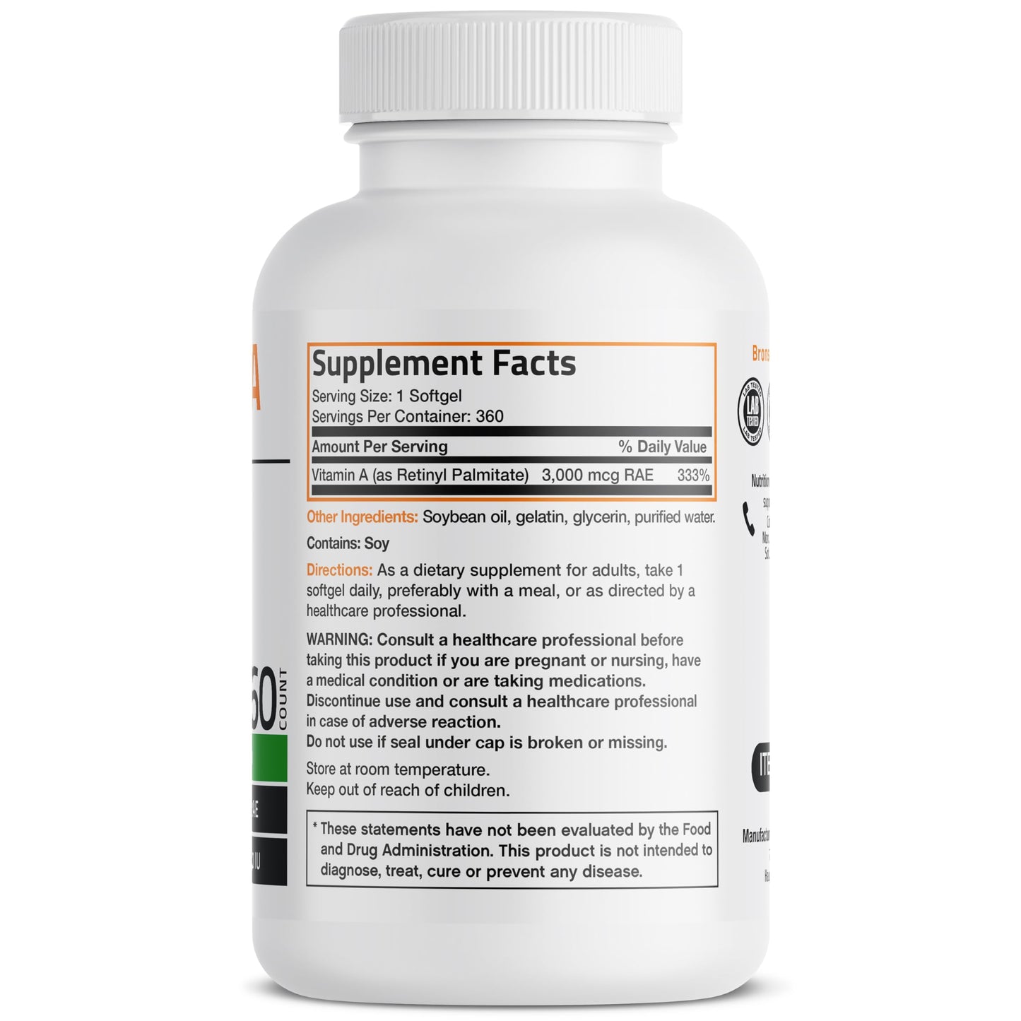 Bronson Vitamin A 10,000 IU Premium Non-GMO Formula Supports Healthy Vision & Immune System and Healthy Growth & Reproduction, 360 Softgels BronsonUS supplements