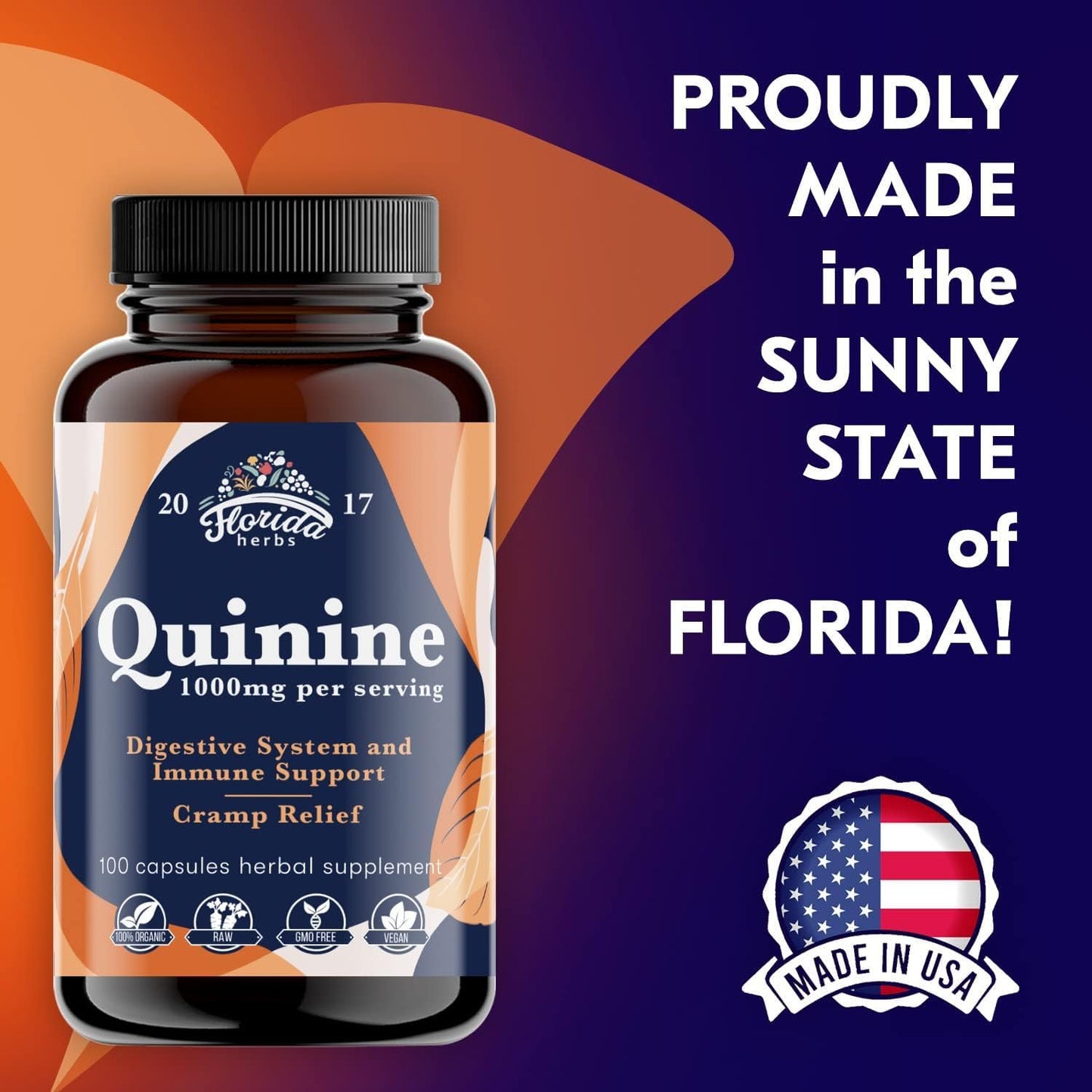 Leg Cramps Support Organic Pills - 1000 mg - Quinine Tablets for Cramp Defense FLORIDA HERBSUS supplements