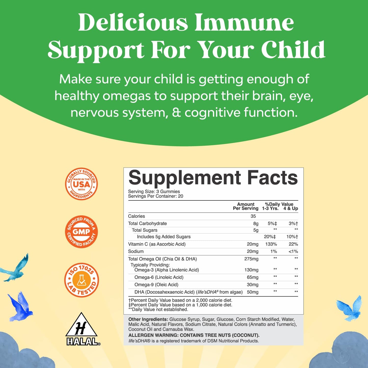 Bundle of Kids DHA Omega 3 Gummies - Fatty Acids Omega 3 6 9 for Brain Immune Strength Vision Focus Support and Liquid Multivitamin for Kids Immunity Support Natures CraftUS supplements