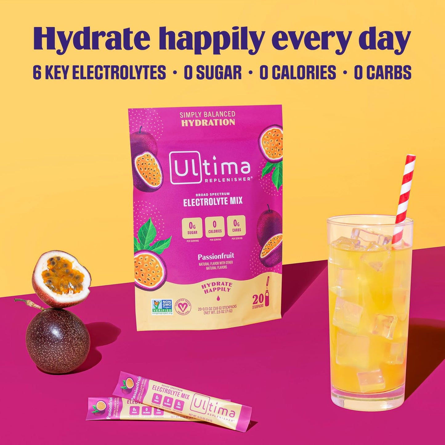 Ultima Replenisher Daily Electrolyte Drink Mix – Passionfruit, 20 Stickpacks – Hydration Ultima ReplenisherUS supplements