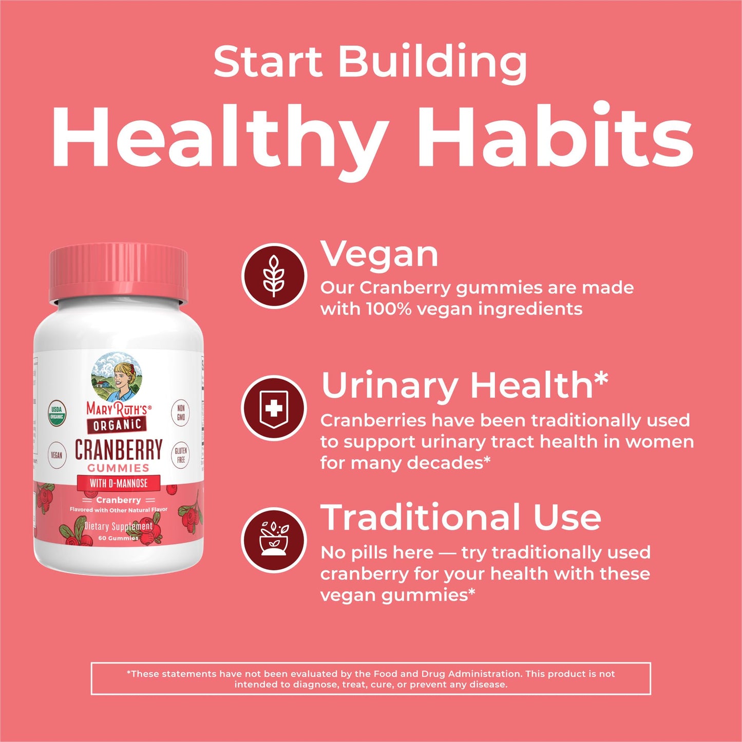 MaryRuth Organics Organic Cranberry Gummies - 500mg Supplement | Urinary Tract Health for Women | with D Mannose | Traditional Use MARYRUTH'SUS supplements