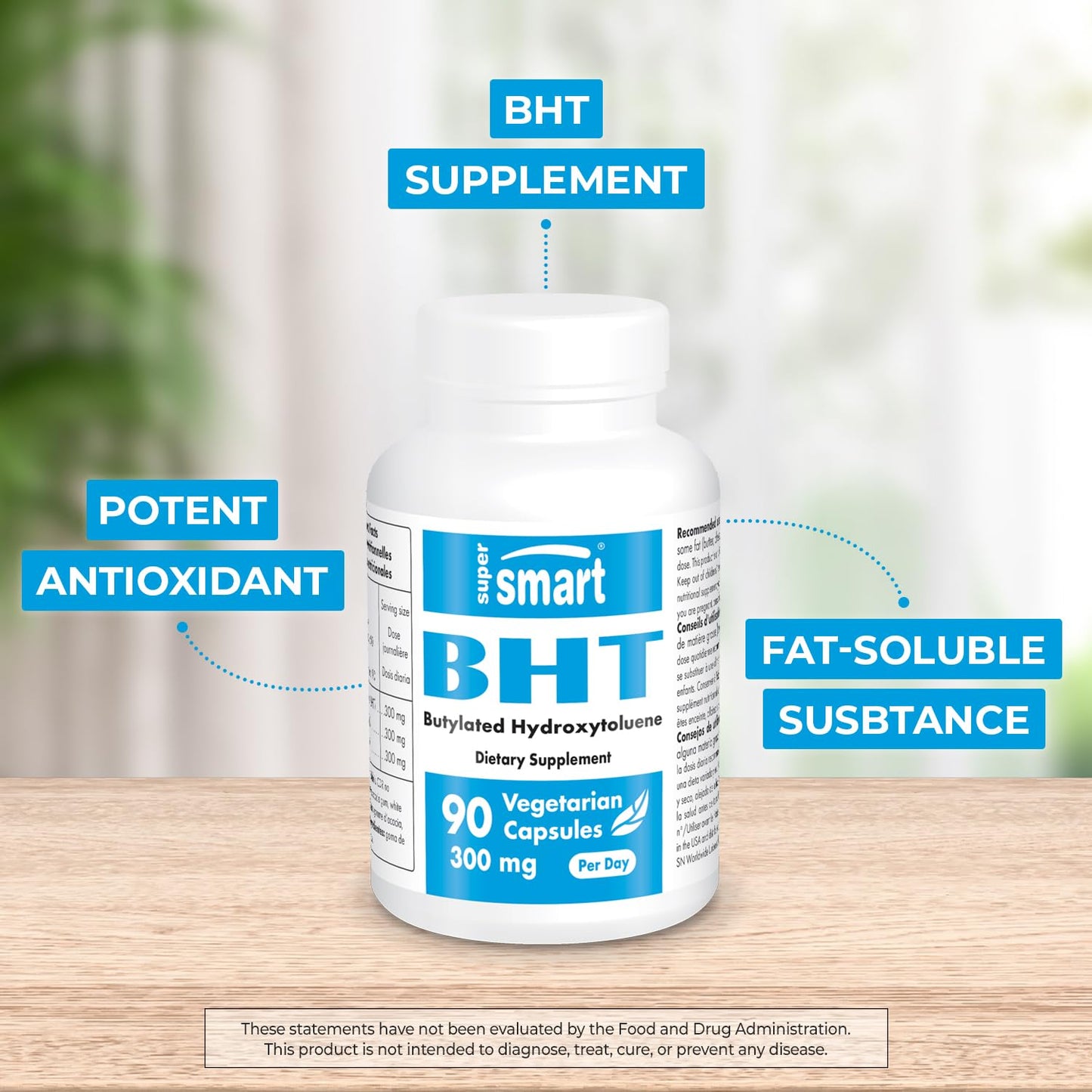 Supersmart - BHT 300 mg Per Day - Butylated Hydroxytoluene - Powerful Antioxidant SupersmartUS supplements