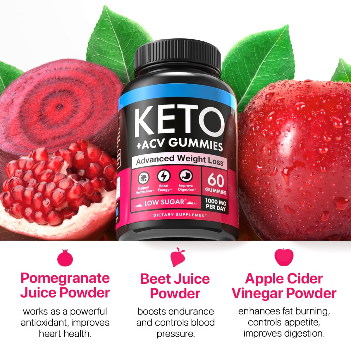 Keto Apple Cider Vinegar Gummies 1000mg - Well-Digested ACV Keto Gummies for Weight Loss BeilancyUS supplements