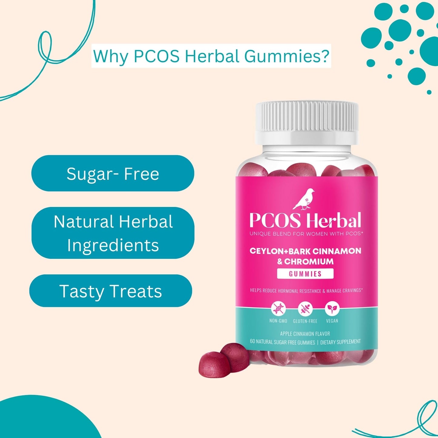 PCOS Herbal Gummies: Manage Cravings and Hormonal Balance; Cinnamon Complex PCOS Herbal TeaUS supplements