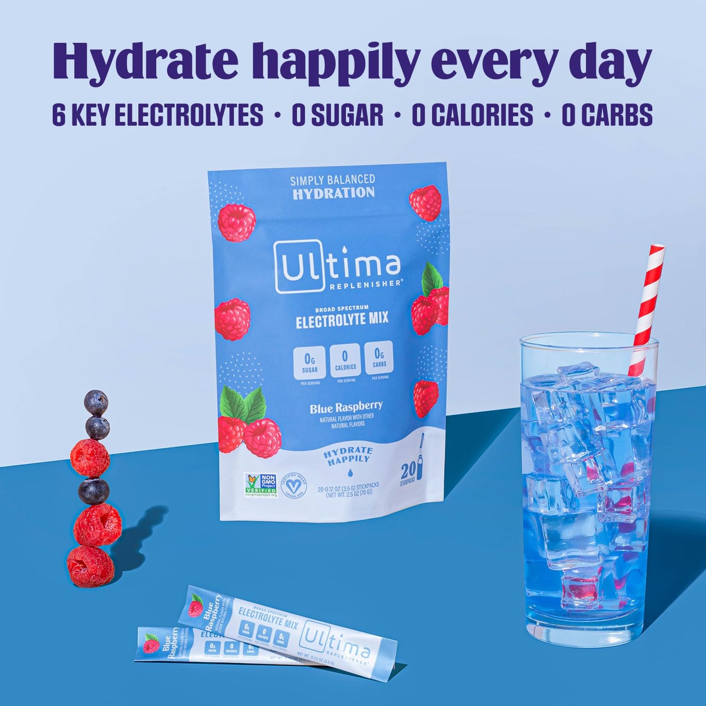 Ultima Replenisher Daily Electrolyte Drink Mix – Blue Raspberry, 20 Stickpacks – Hydration Ultima ReplenisherUS supplements