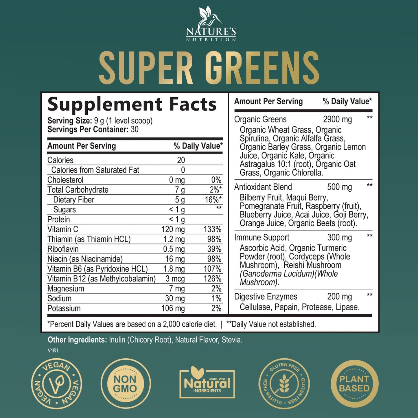 Greens Superfood Powder Supplement - Super Green Smoothie Mix Blend with Spirulina Nature's NutritionUS supplements