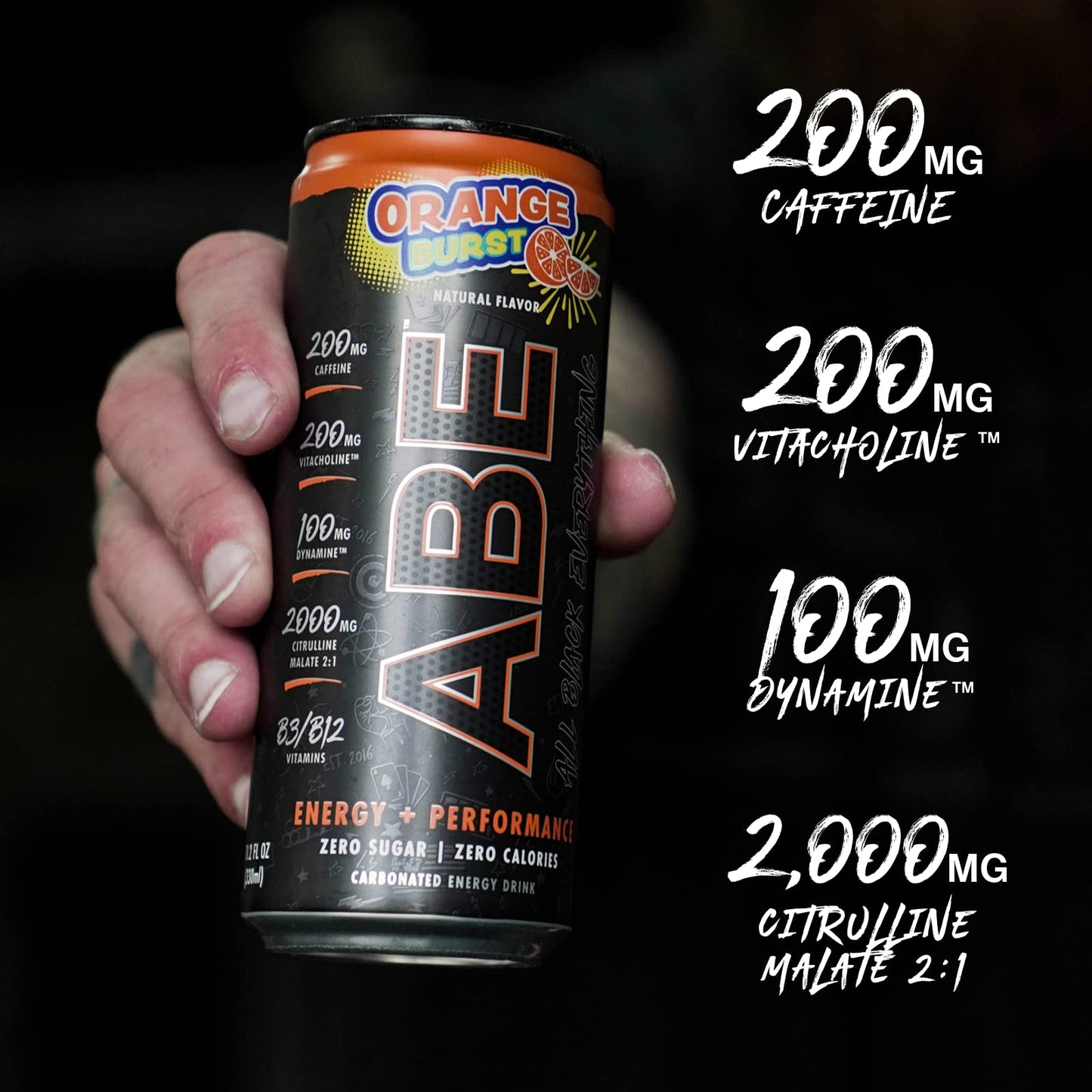 ABE Energy + Performance Sugar Free Energy Drink - All Black Everything Drink With Caffeine ABE all black everythingUS supplements