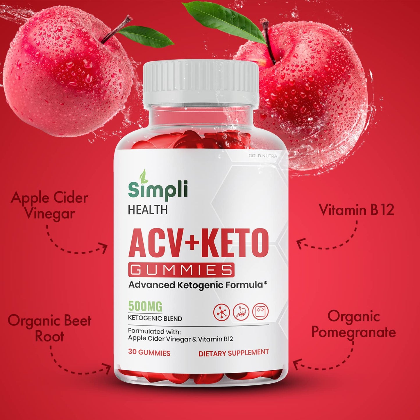 (3 Pack) Simpli Health ACV Keto Gummies, Maximum Strength Gold NutraUS supplements