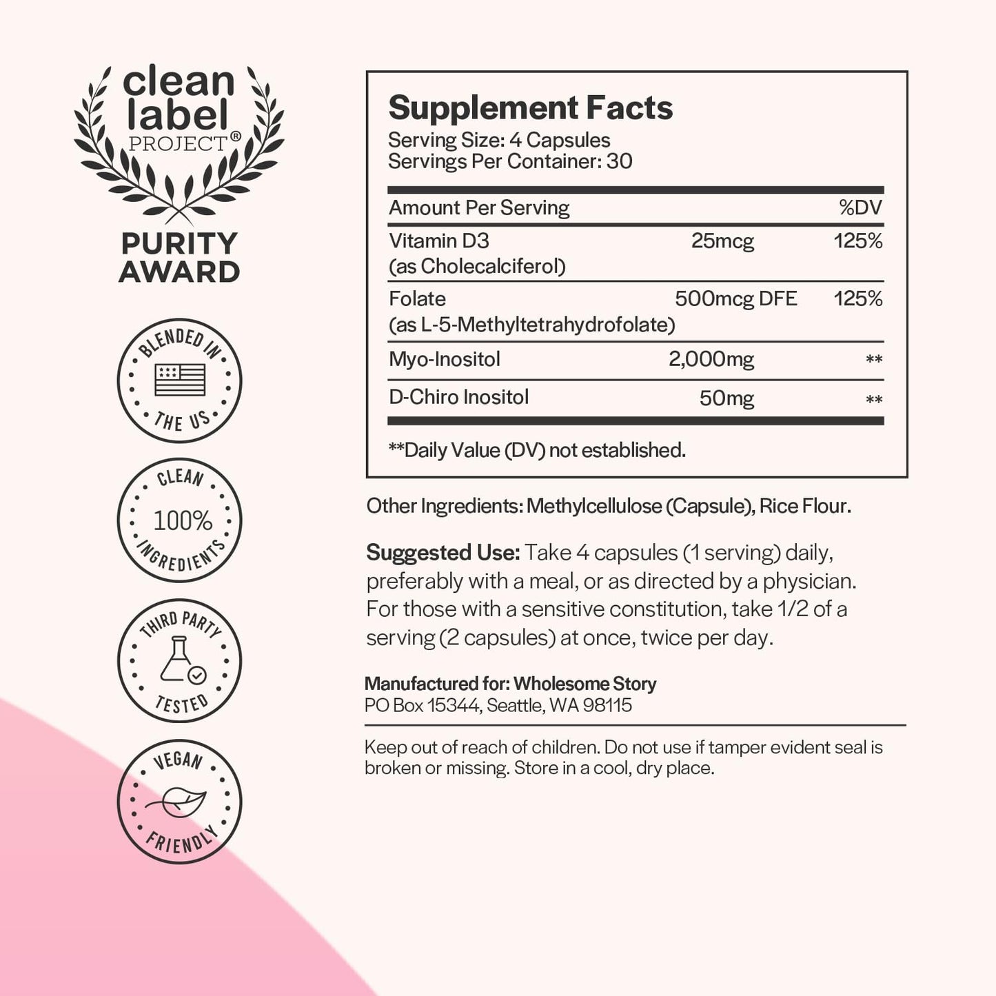 Myo-Inositol & D-Chiro Inositol Capsules with MTHF, Folate, Vitamin D| Support Wholesome StoryUS supplements