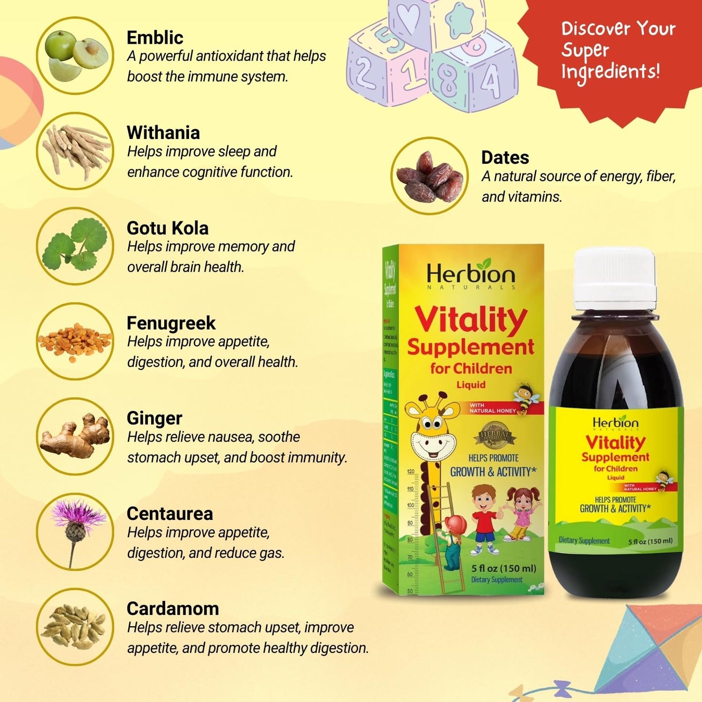 Herbion Naturals Vitality Supplement Syrup for Children, Promotes Growth and Appetite Herbion NaturalsUS supplements