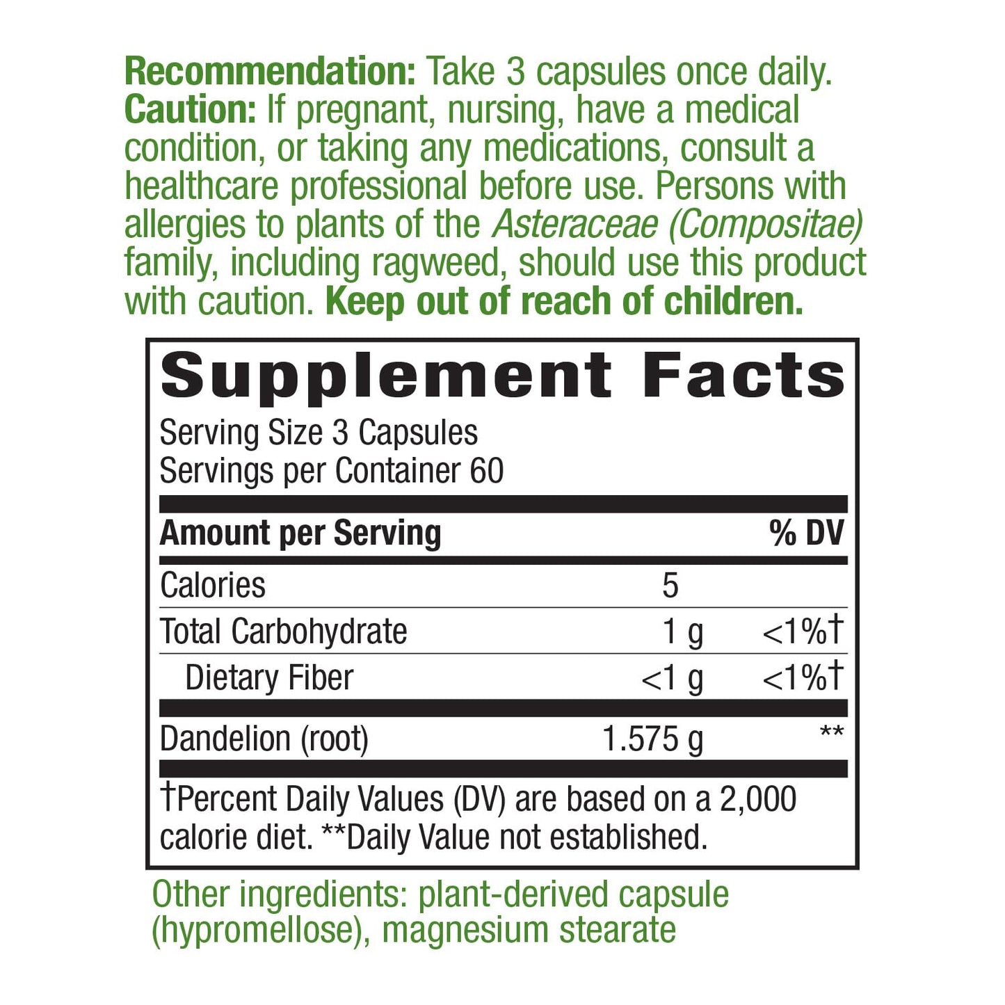 Nature's Way Dandelion Root Diuretic Herb* 525 mg per Capsule Non-GMO Nature's WayUS supplements