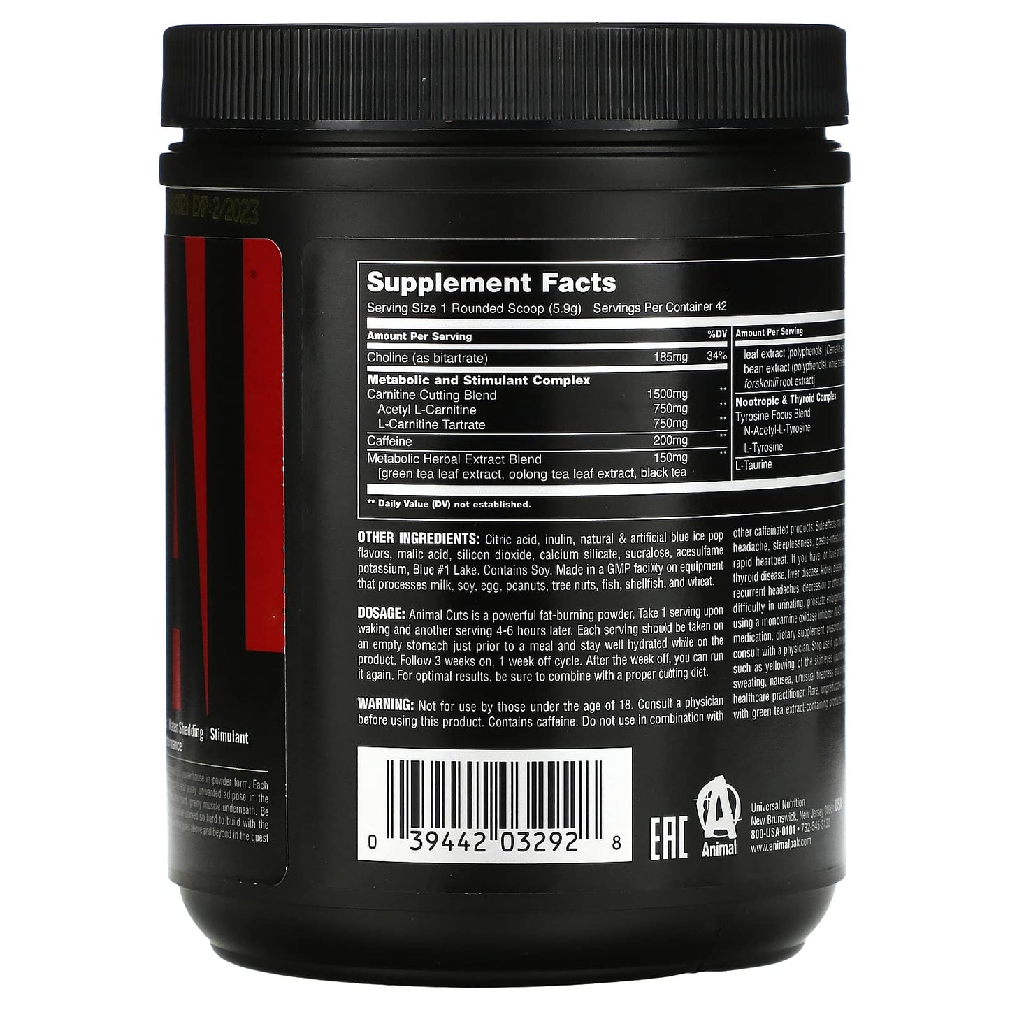Universal Nutrition Animal Cuts Powder - Metabolic Enhancer, Nootropics, Carnitine AnimalUS supplements