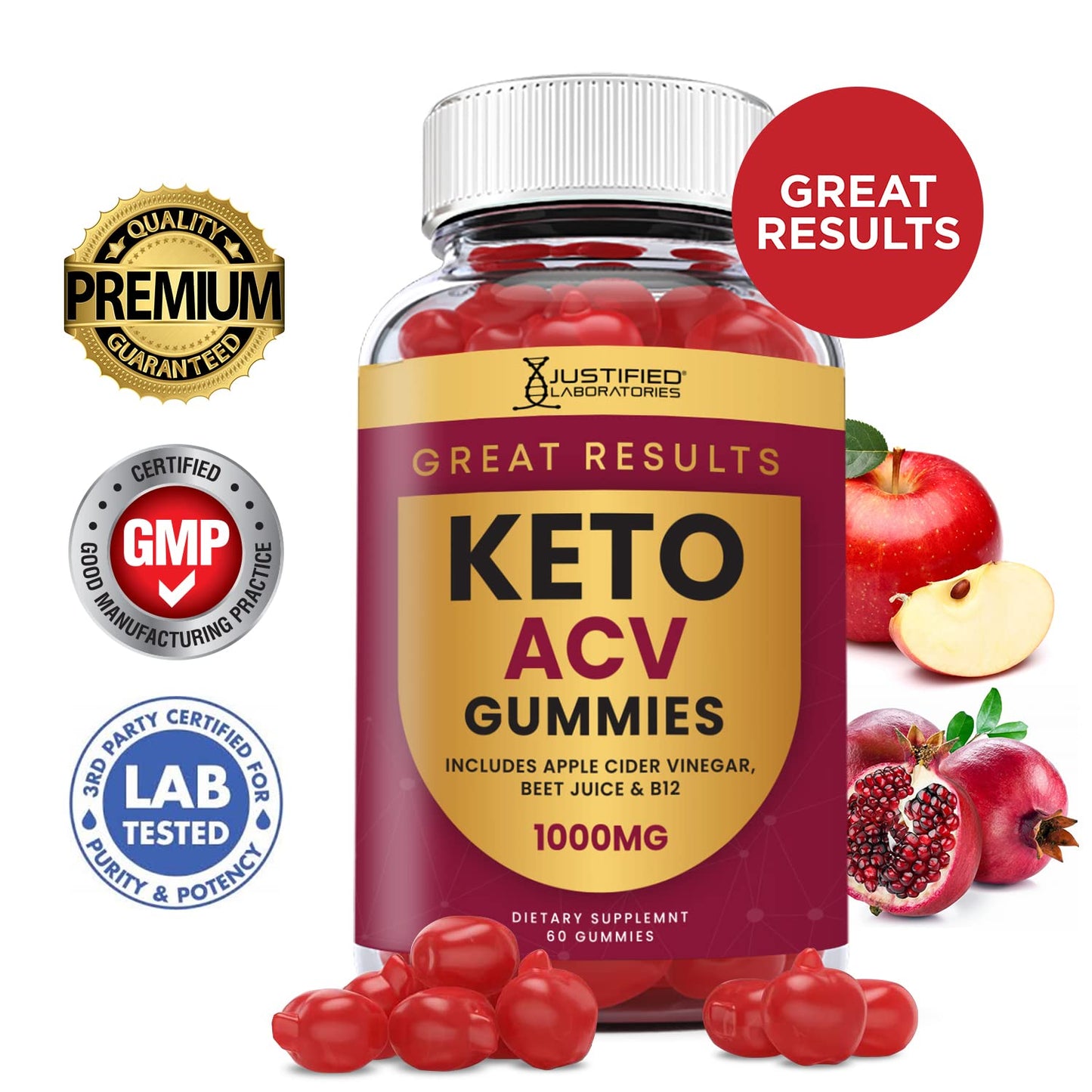Justified Laboratories (10 Pack) Great Results Keto ACV Gummies 1000MG Justified LaboratoriesUS supplements