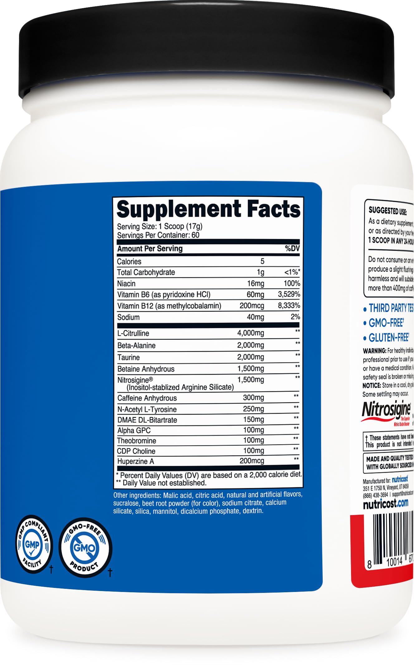 Nutricost Pre-X Xtreme Pre-Workout Complex Powder, Fruit Punch, 60 Servings, Vegetarian, Non-GMO and Gluten Free NutricostUS supplements