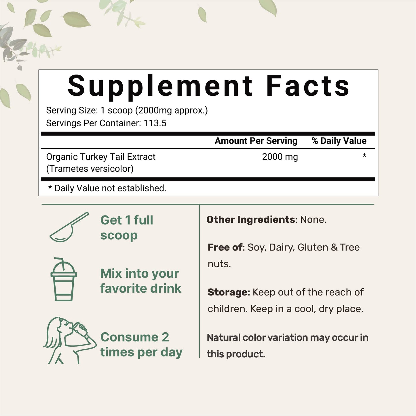 Organic Turkey Tail Mushroom Powder (50:1 Extract), 8 Ounce | Sustainably US Grown Micro IngredientsUS supplements