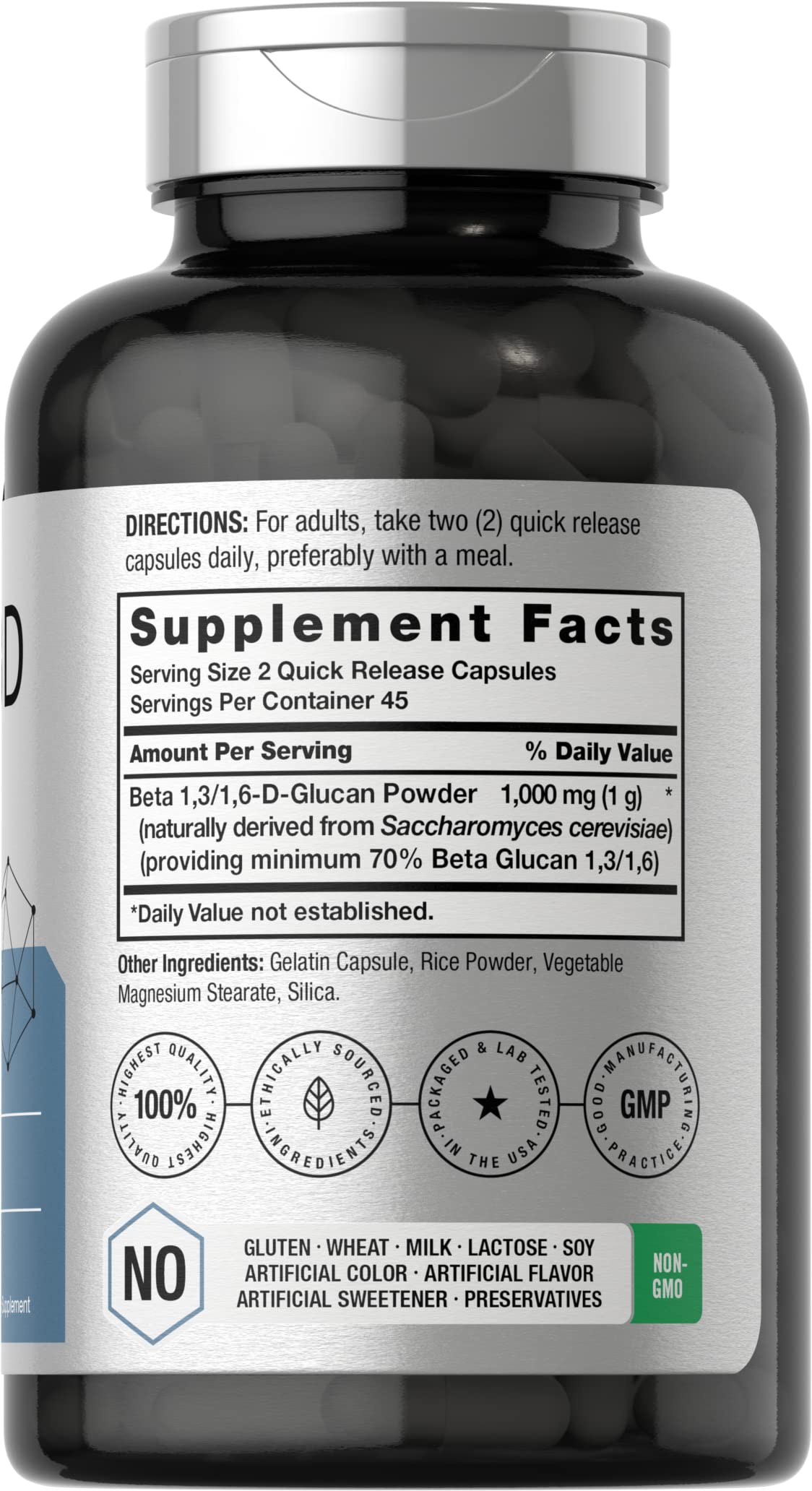 Beta Glucan 1 3D 1000 mg | 90 Capsules | Beta 1,3, 1,6 D Glucan | Non-GMO, Gluten Free HorbäachUS supplements