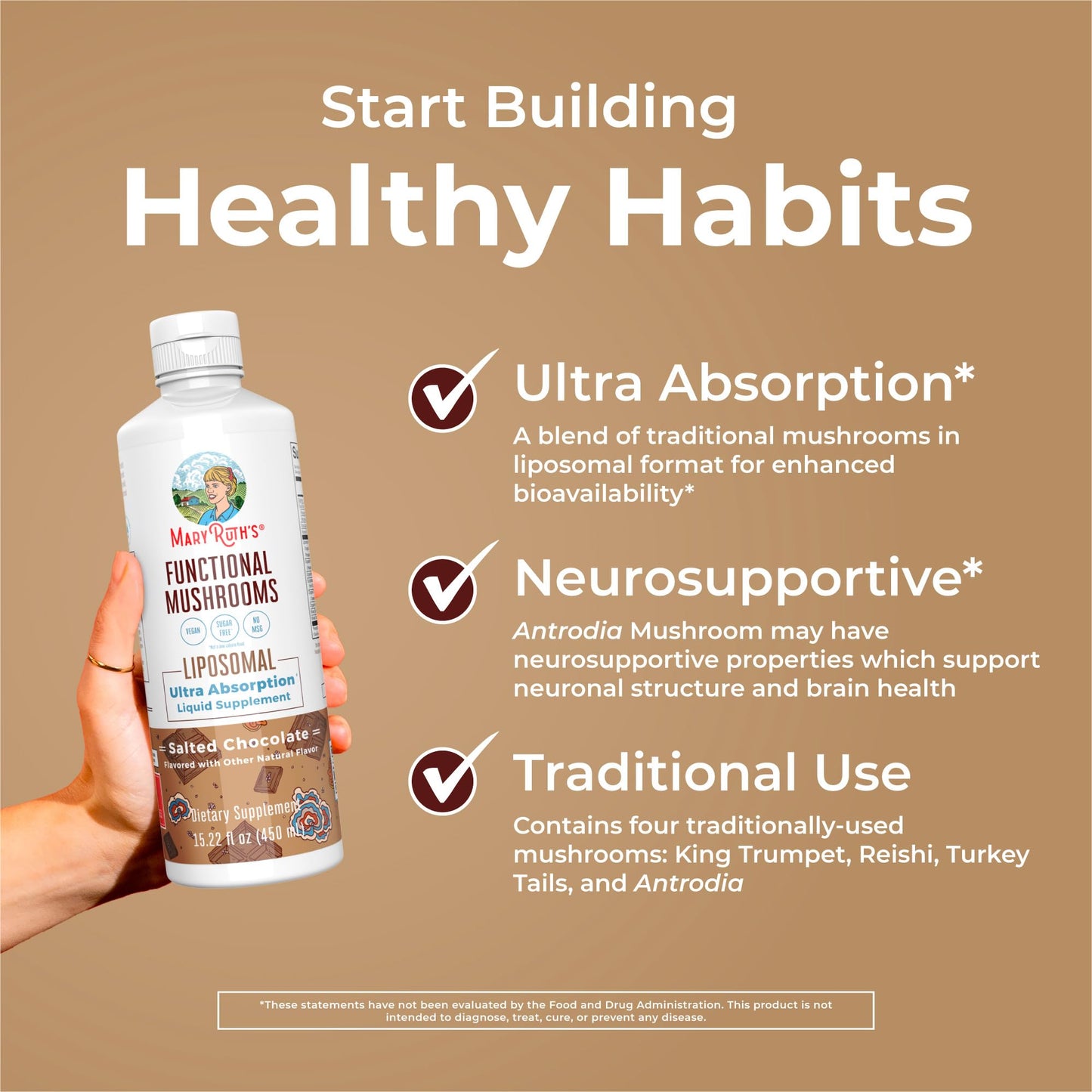 MaryRuth Organics Mushroom, Mushroom Supplement, Mushroom Liquid Vitamin, Reishi Mushroom Supplement for Immune Support, Turkey Tail Vitamin for Stress Relief, Vegan, Non-GMO, Gluten Free, 15.22 Fl Oz MARYRUTH'SUS supplements