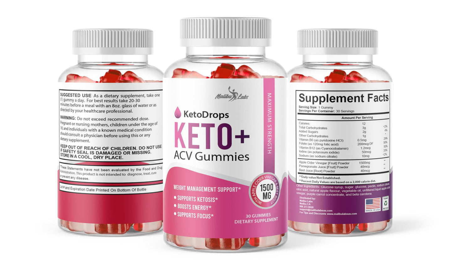 Keto Drops ACV Gummies Weight Loss - 1500mg Once a Day, Strong Time Released Malibu LabsUS supplements