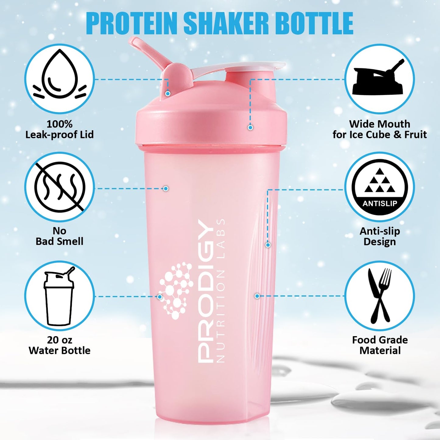 Protein Shaker 20oz Large Shaker Bottle Perfect for Workout Supplements, Protein powder Prodigy Nutrition LabsUS supplements