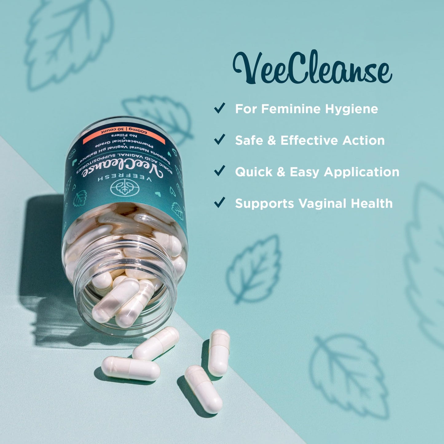 VeeFresh - VeeCleanse Boric Acid Vaginal Suppositories - Vaginal pH Balance Suppositories - Vaginal Odor Control - Feel Fresh, Feminine and Confident VeeFreshUS supplements