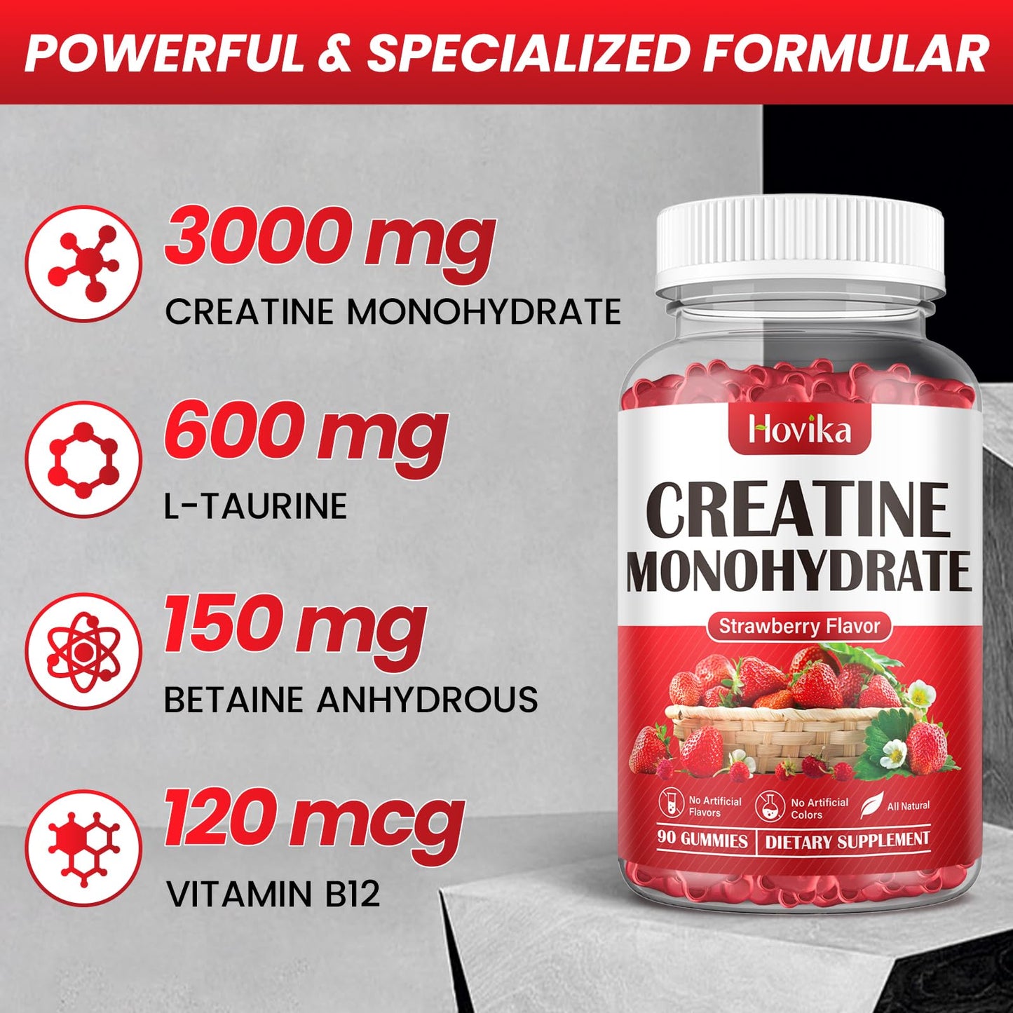 Hovika Creatine Monohydrate Gummies for Men & Women, Chewable 3g Creatine Monohy HovikaUS supplements