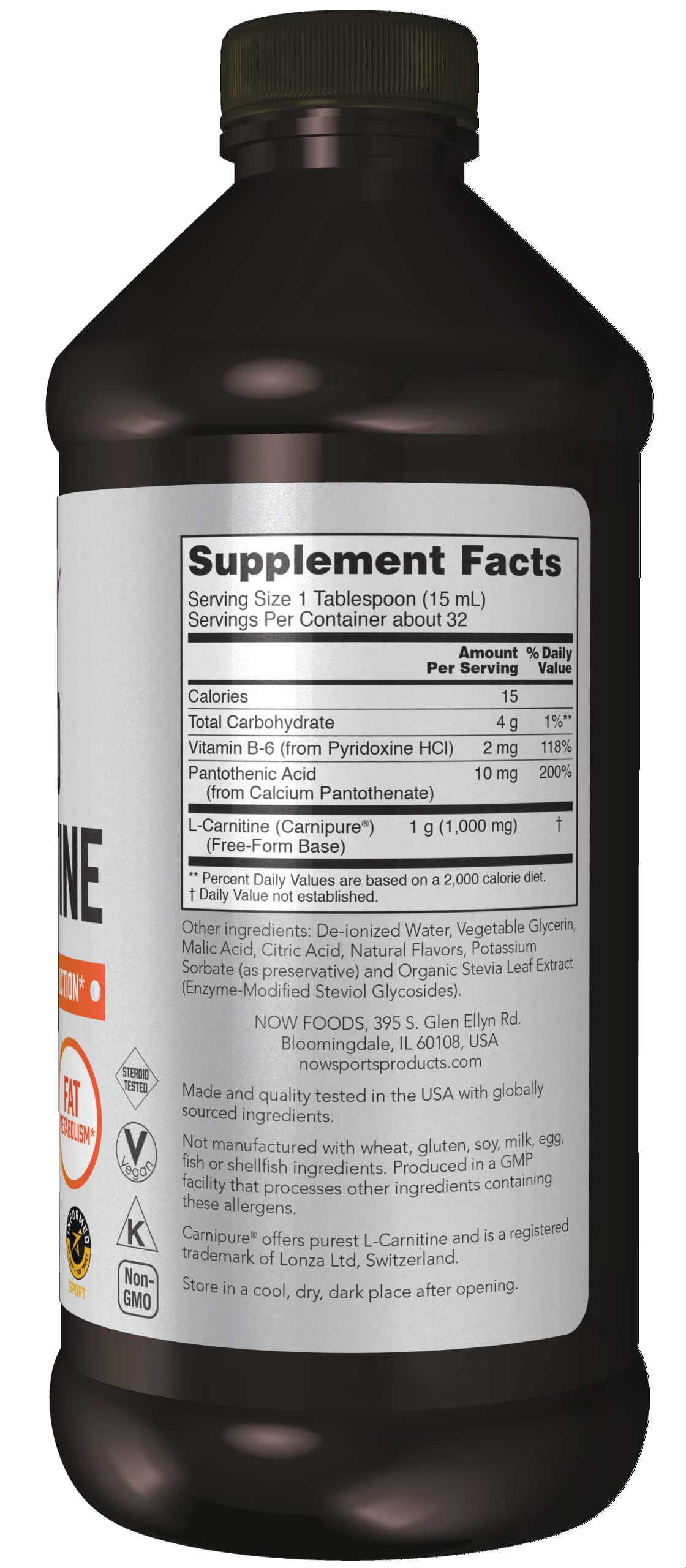NOW Sports Nutrition, L-Carnitine Liquid 1,000 mg, Highly Absorbable, Tropical Punch NOWUS supplements