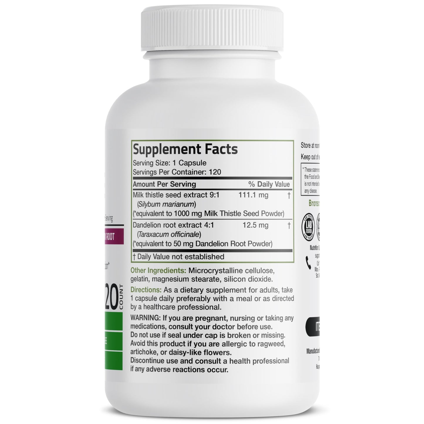 Bronson Milk Thistle Silymarin Marianum & Dandelion Root Liver Health Support BronsonUS supplements