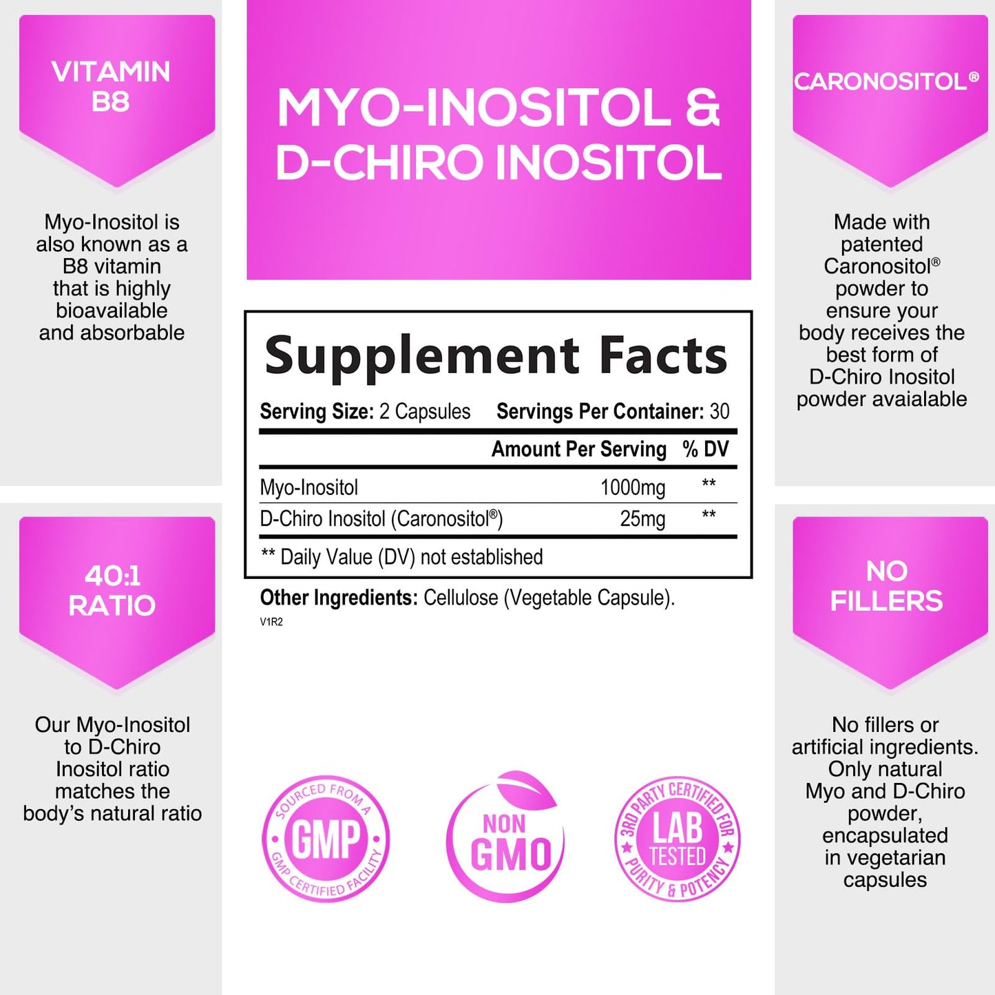 Myo-Inositol & D-Chiro Inositol Blend - 30 Day Supply, Premium 40:1 Ratio, Hormone Sup Nature's GlowUS supplements