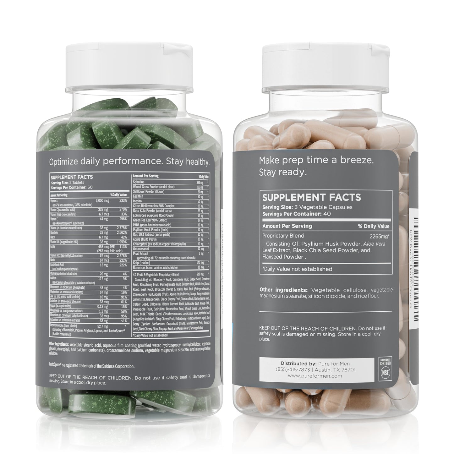 Pure for Men Original Stay Ready Fiber Supplement (120 Capsules) + Vegan Multivitamin (120 Capsules) Pure for MenUS supplements