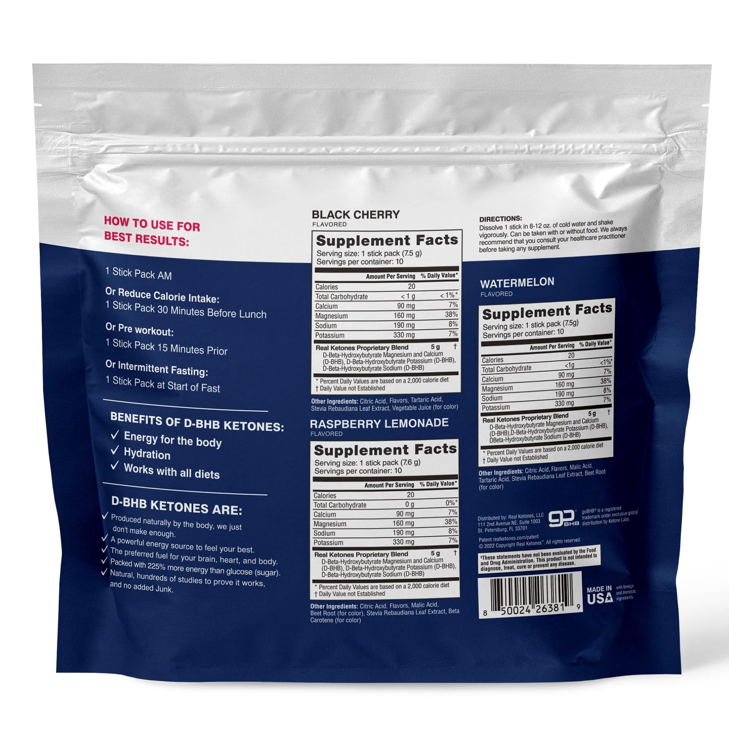 Real Ketones BHB Exogenous Ketones Drink Mix Packets Keto Electrolytes Powder Packets No Sugar with 4 Main Fasting Electrolytes Plus Hydrating Patented Keto BHB Real KetonesUS supplements