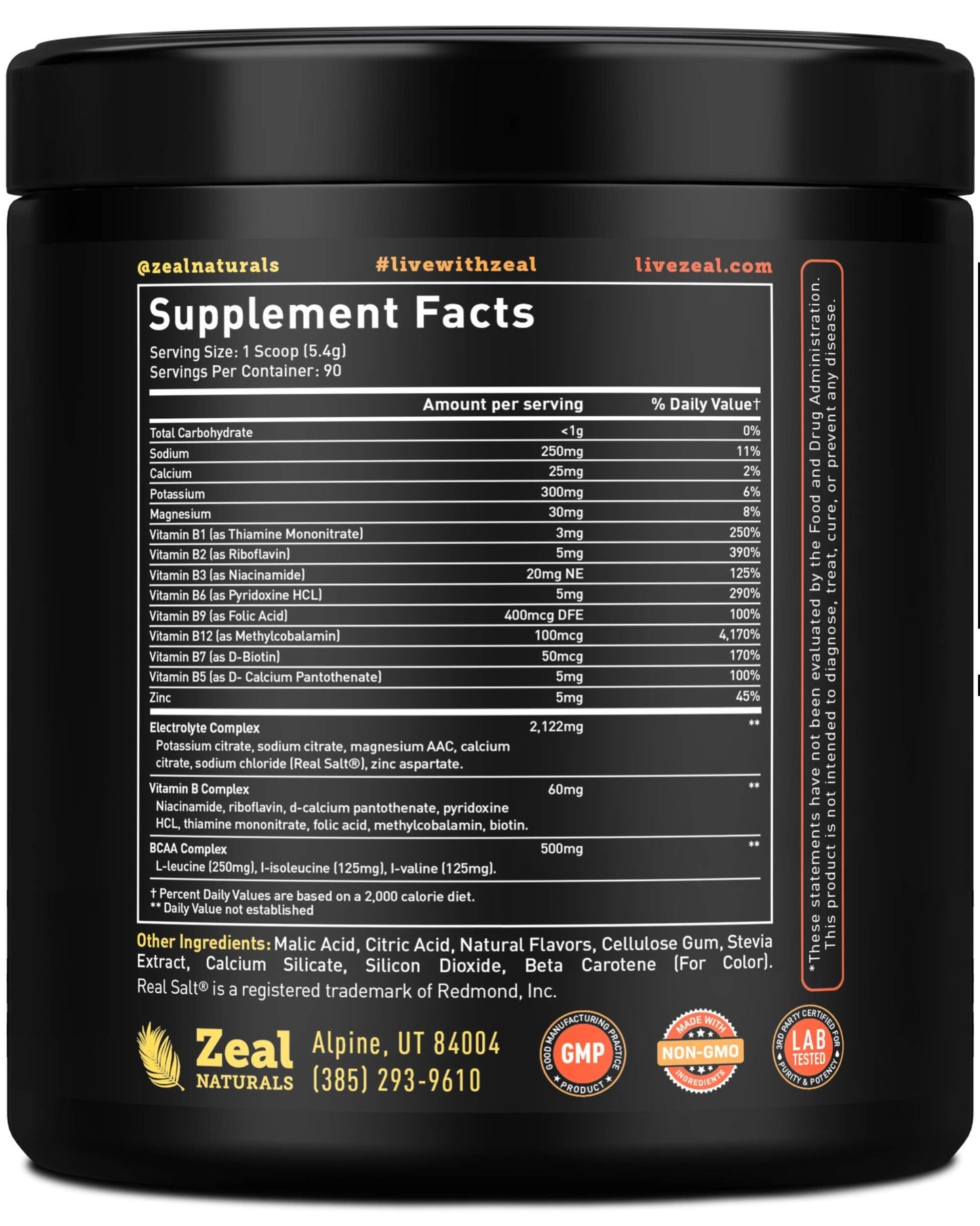 Enhanced Electrolyte Powder (Peach Mango | 90ct.) + BCAA, B-Vitamins & Real Salt Zeal NaturalsUS supplements