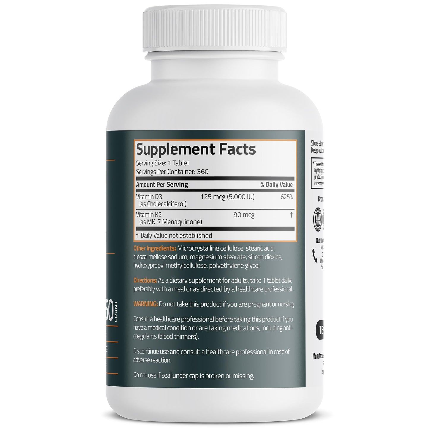 Bronson Basics Vitamin K2 D3 (MK7) Supplement Non-GMO Formula 5000IU (125 mcg) BronsonUS supplements