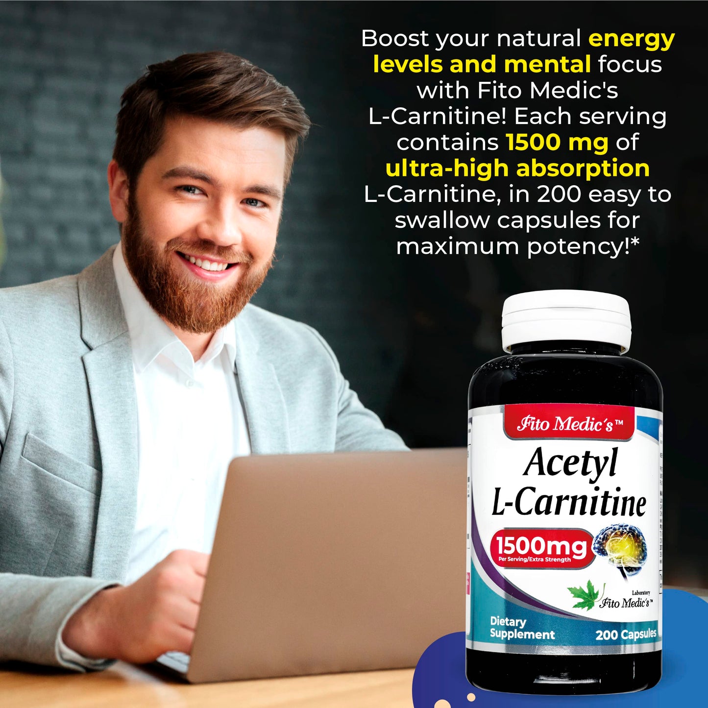 Lab - l carnitine - 1500 mg per Serving, 200 Capsules, l-carnitine - High Potency of - Acetyl FITO MEDIC'SUS supplements