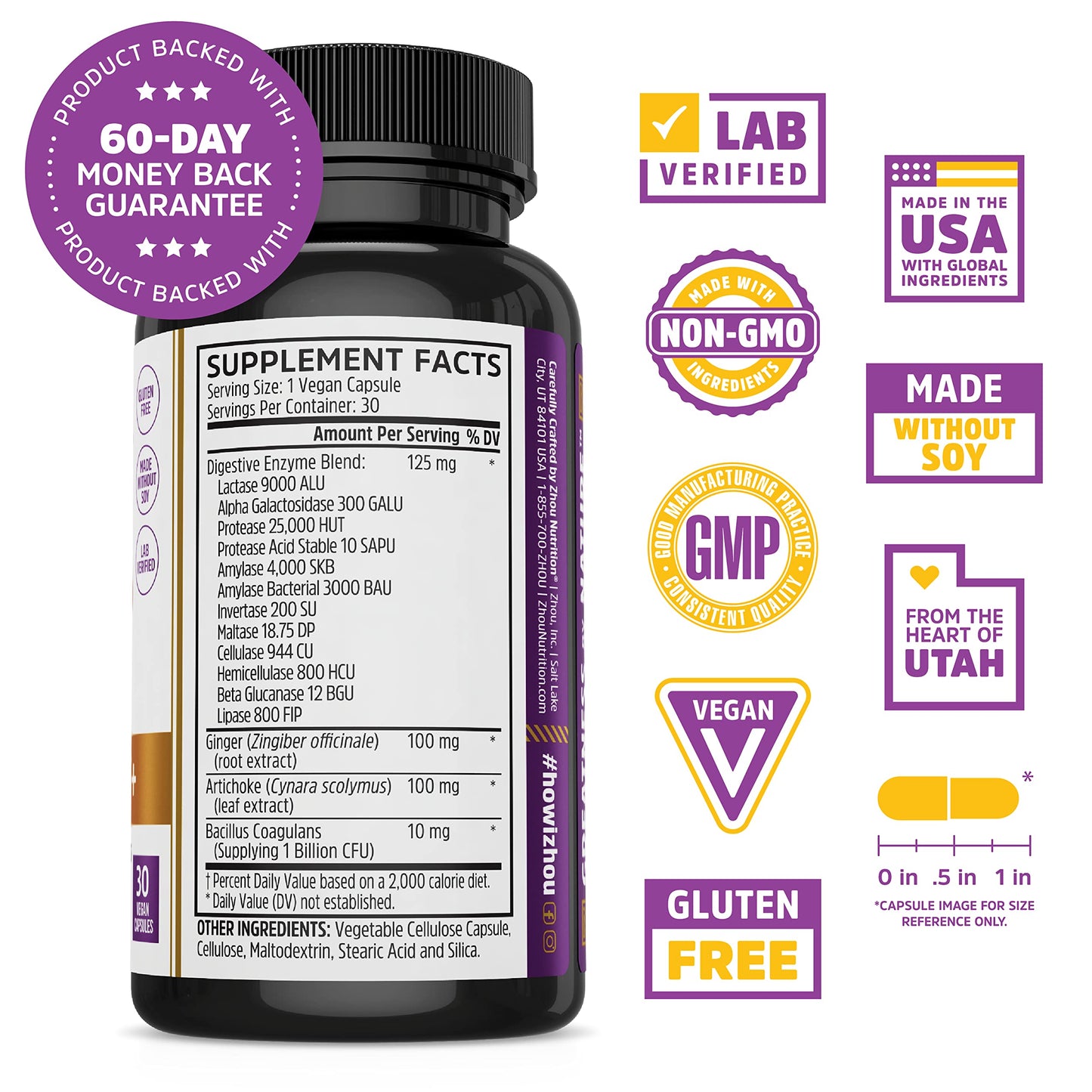 Zhou Nutrition Bloat Blast+ Digestive Enzymes with Probiotics, Bloating Relief for Women Zhou NutritionUS supplements