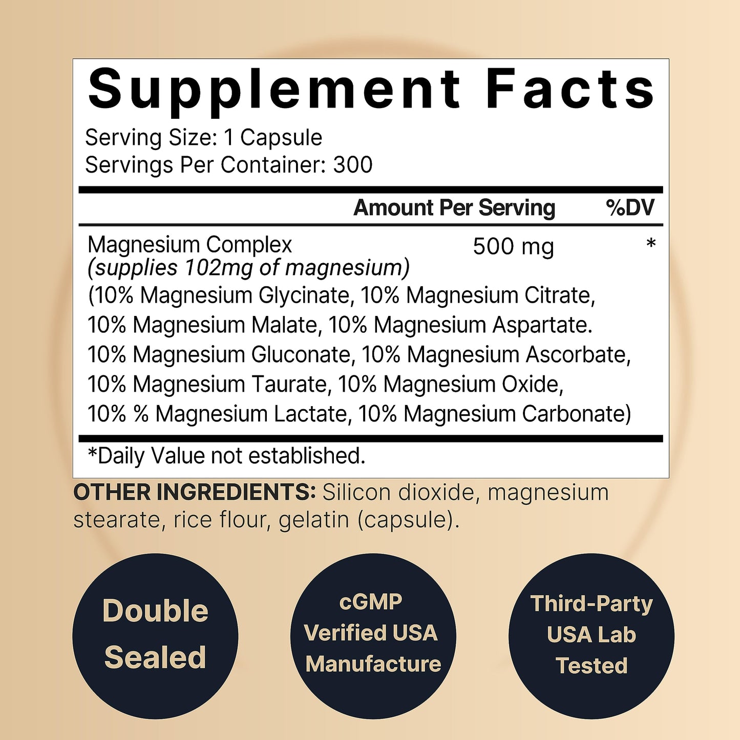 Magnesium Complex Supplement 500mg, 300 Capsules | 10 Active Forms – Glycinate NatureBellUS supplements