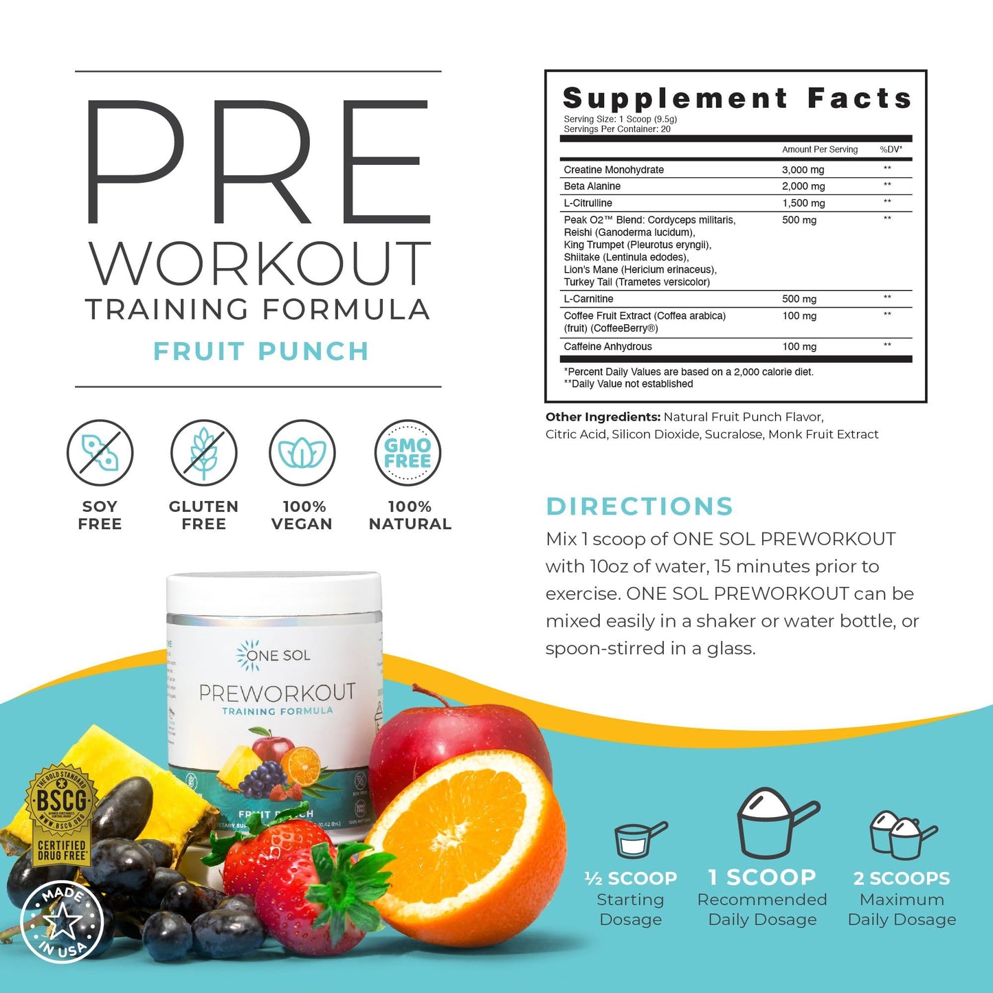 One Sol Pre-Workout for Women, Enhanced Pump & Focus, No Jitters Or Crash, Natural One SolUS supplements