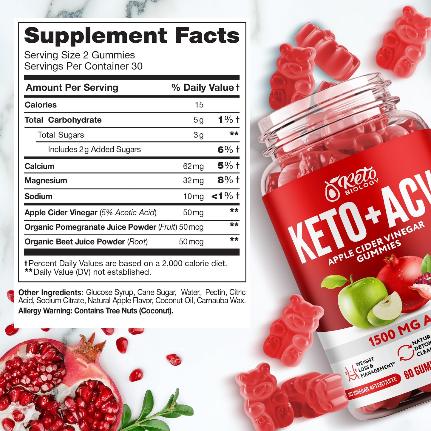 Keto ACV Gummies 1500 mg - ACV Keto Gummies for Weight Loss & Detox - Vegan Apple KETO BIOLOGYUS supplements