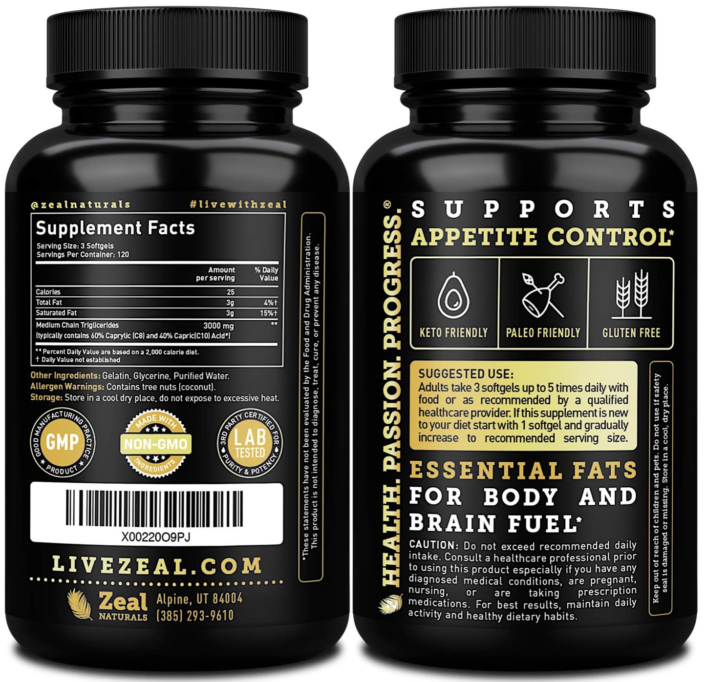 Pure MCT Oil Capsules (360 Softgels | 3000mg) 4 Month Supply Keto Pills w Unrefined Coconut Zeal NaturalsUS supplements