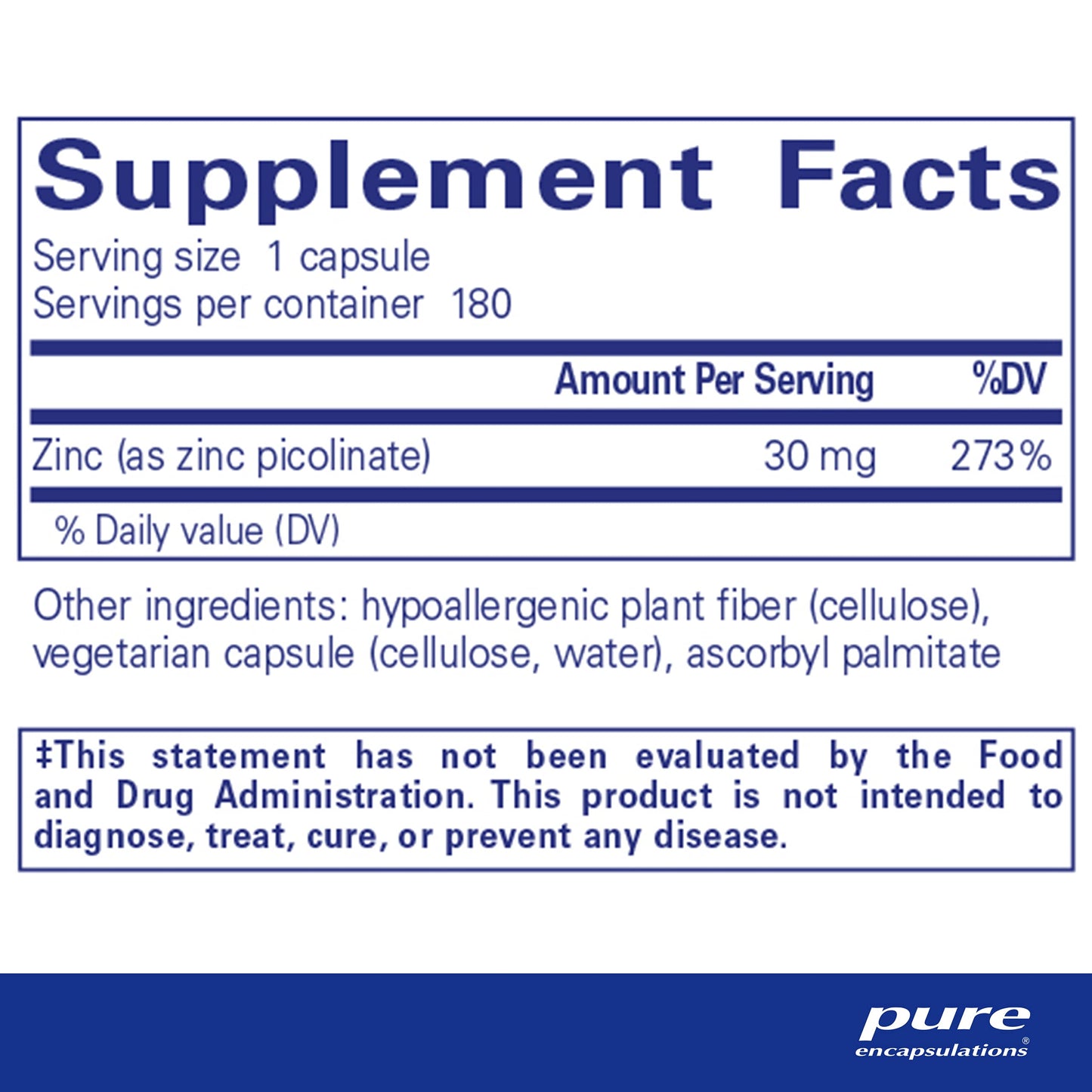 Pure Encapsulations Zinc 30 mg - Highly Absorbable - 180 Capsules Pure EncapsulationsUS supplements