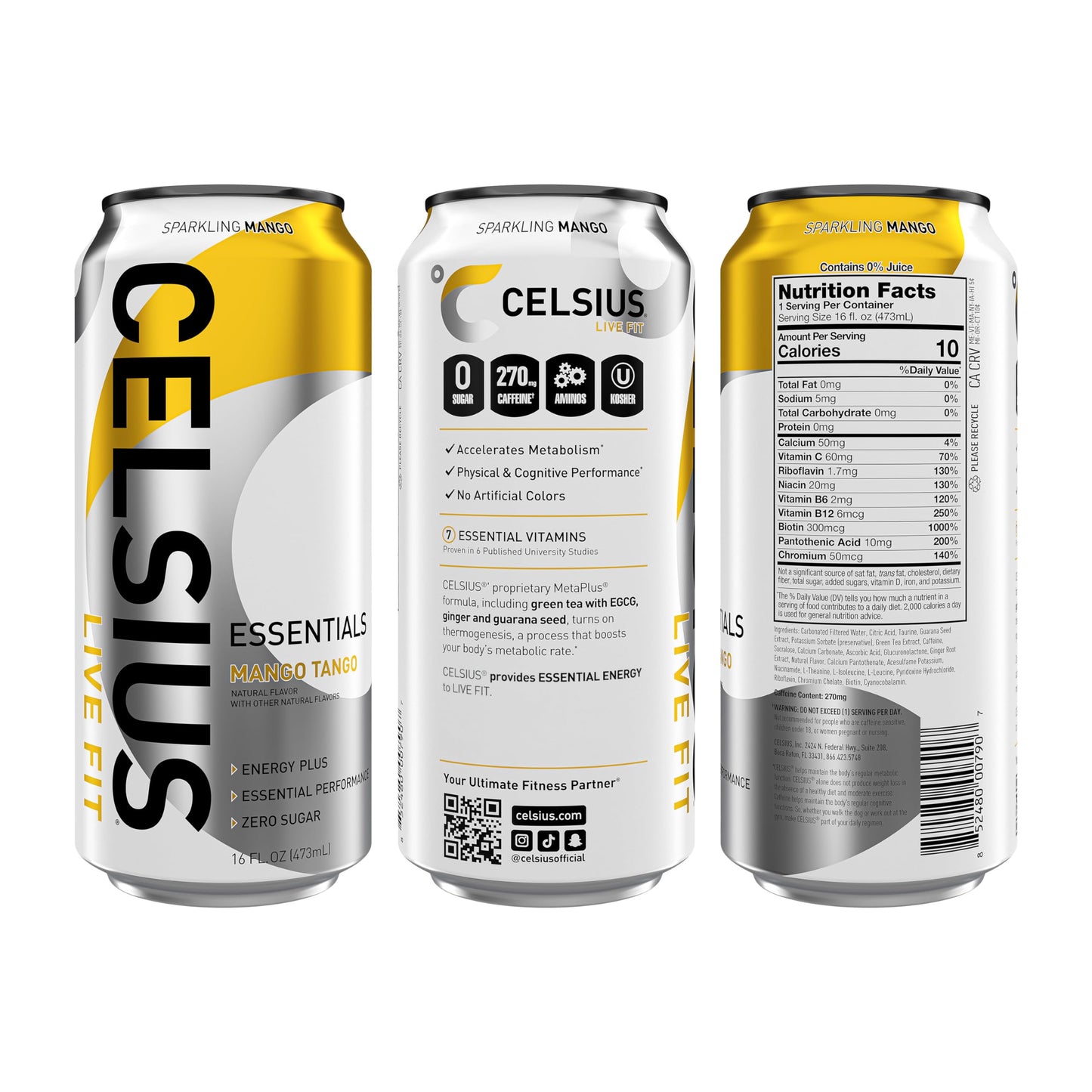 CELSIUS ESSENTIALS, Sparkling Mango Tango, Performance Energy Drink 16 Fl Oz CELSIUSUS supplements