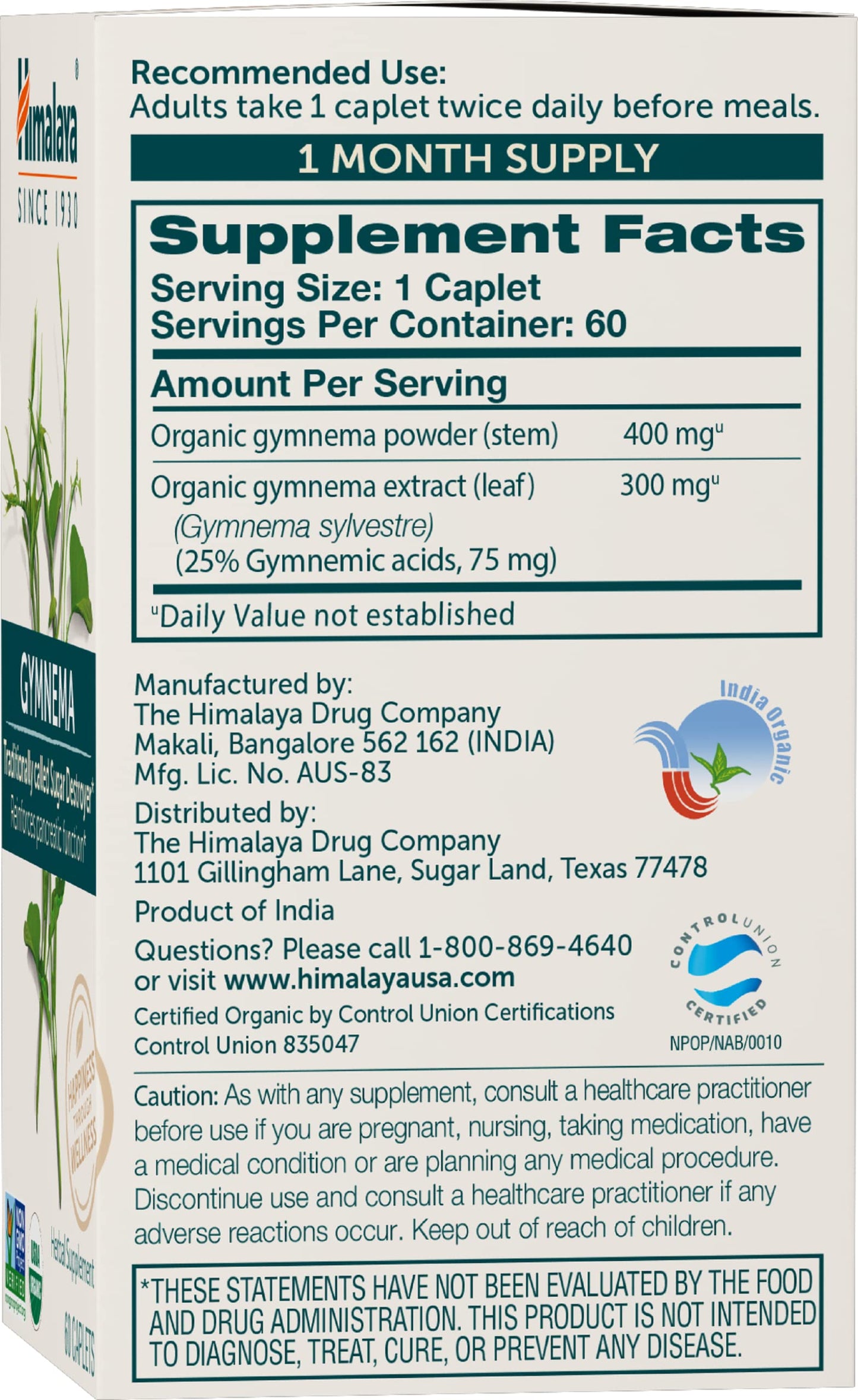 Himalaya Organic Gymnema Sylvestre for Glucose Metabolism, 700 mg HimalayaUS supplements