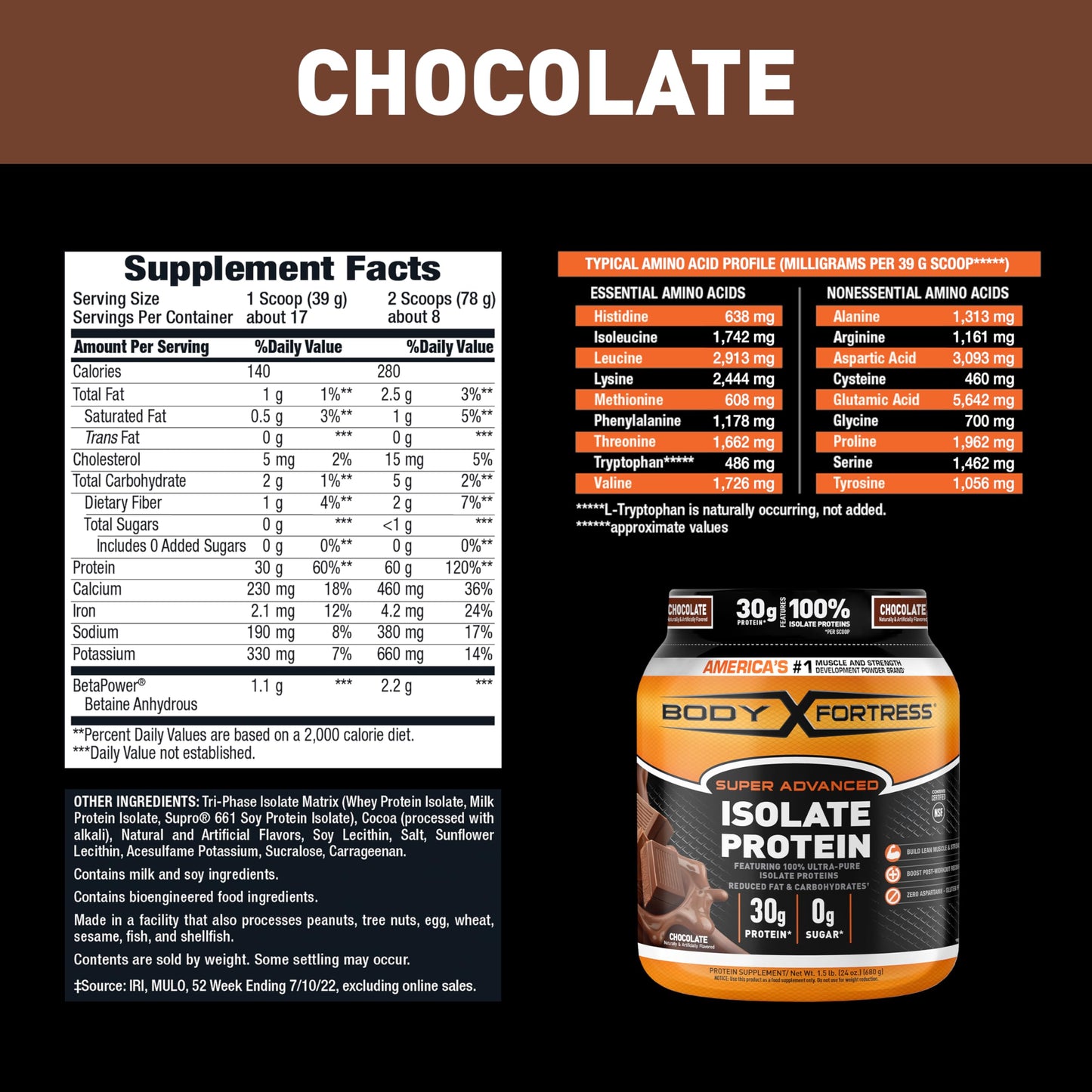 Body Fortress Super Advanced Isolate Protein, Chocolate Protein Powder Supplement Body FortressUS supplements