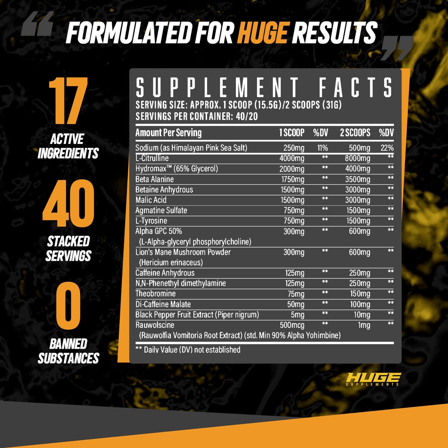 Huge Supplements Wrecked Pre-Workout Powder, 30G+ Ingredients Per Serving to Boost Huge SupplementsUS supplements