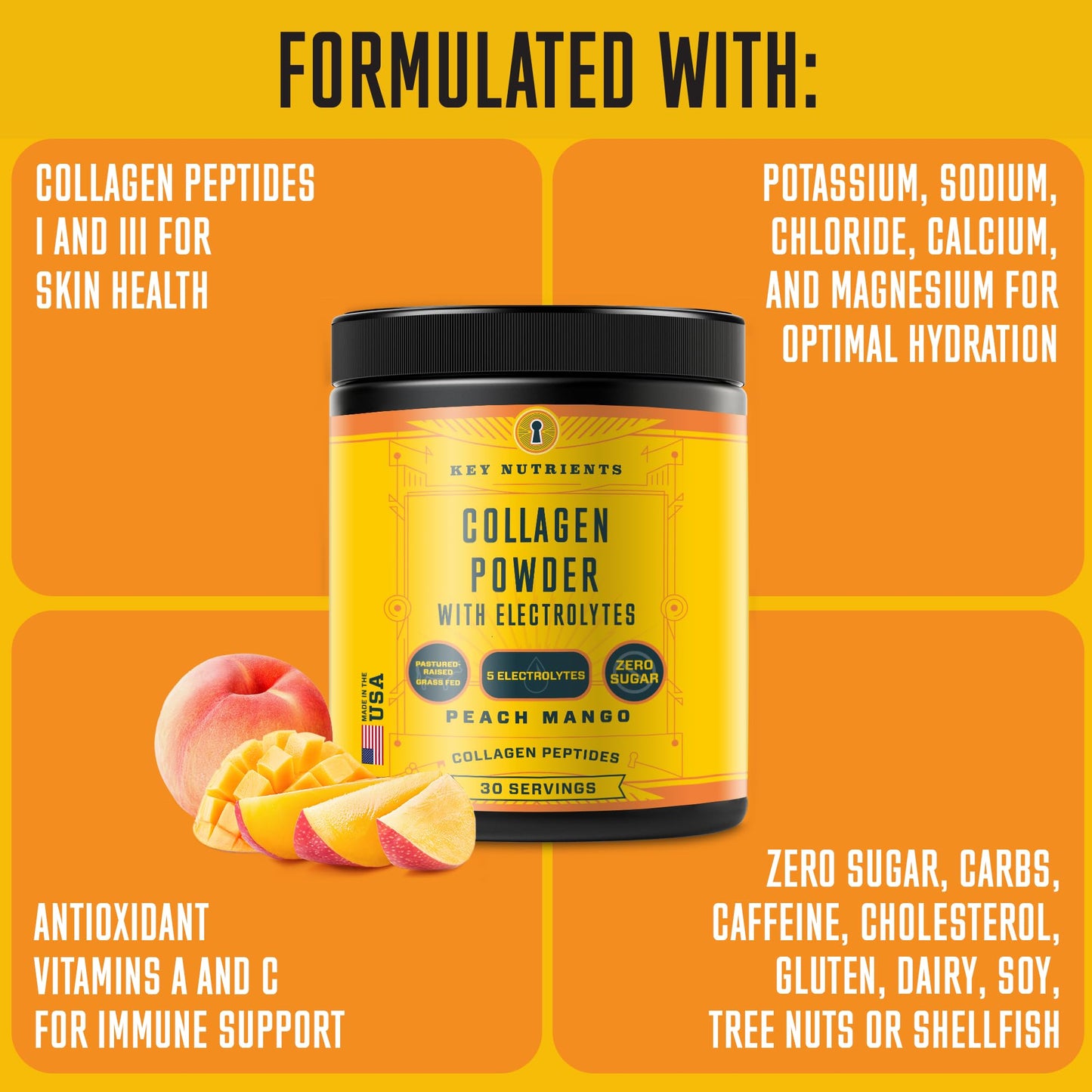 Collagen Peptides with Electrolytes Powder, Collagen Powder, Collagen Peptides Powder KEY NUTRIENTSUS supplements