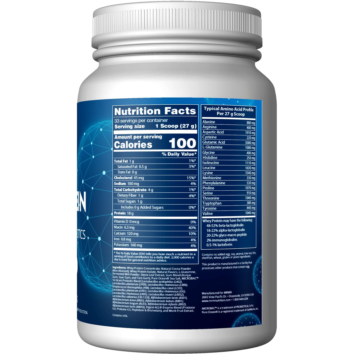 MRM Nutrition Whey Protein | Chocolate Flavored |18g Protein | with 2 Billion probiotics MRMUS supplements