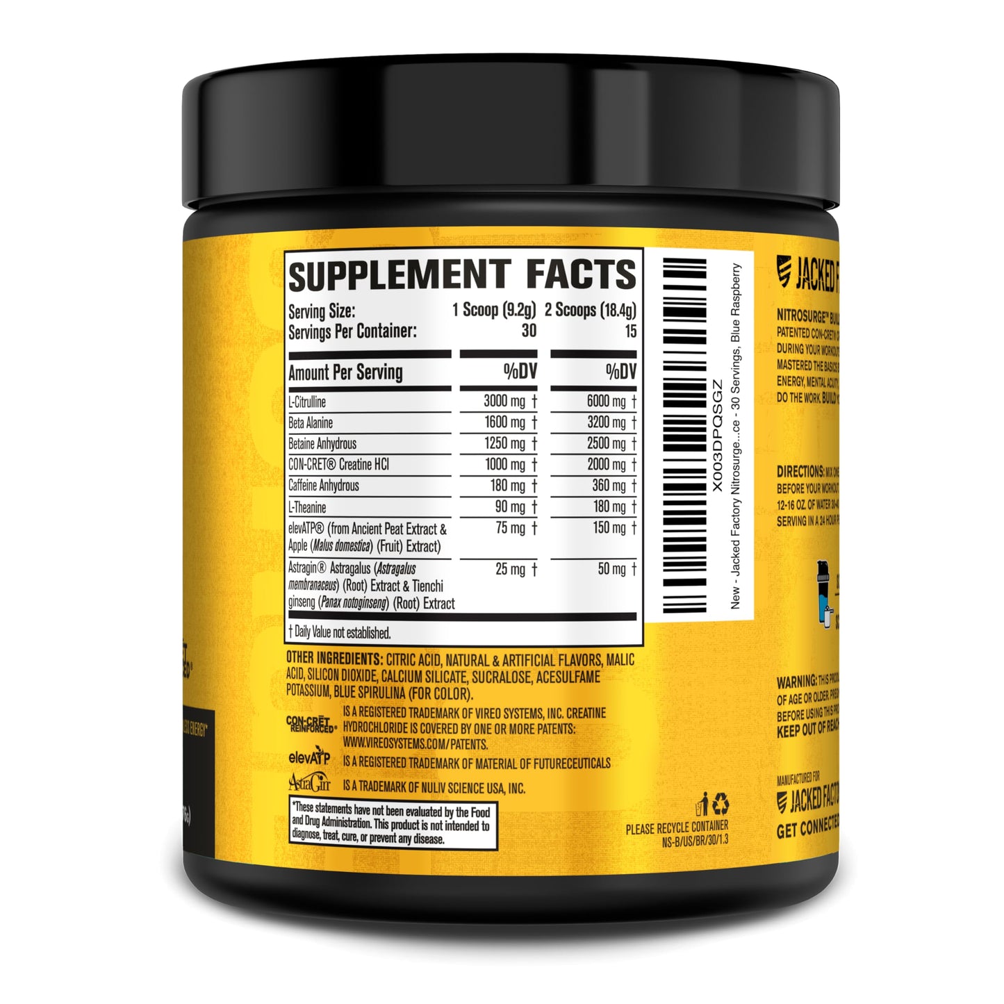 Jacked Factory Nitrosurge Build Pre Workout with Creatine for Muscle Building - Con Cret Creatine Powder & elevATP for Intense Energy, Powerful Pump, Jacked FactoryUS supplements