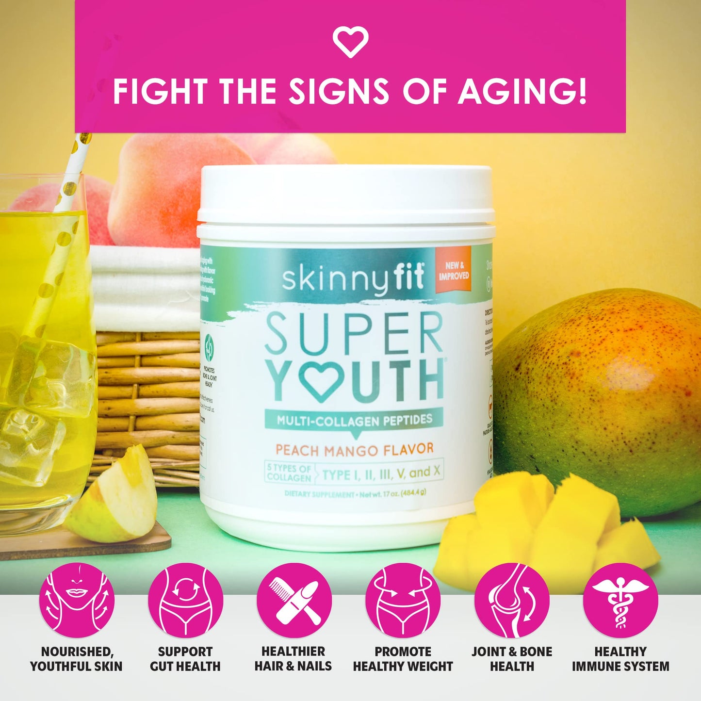 SkinnyFit Super Youth Multi-Collagen Peptides Plus Apple Cider Vinegar, Hyaluronic Acid SkinnyFitUS supplements