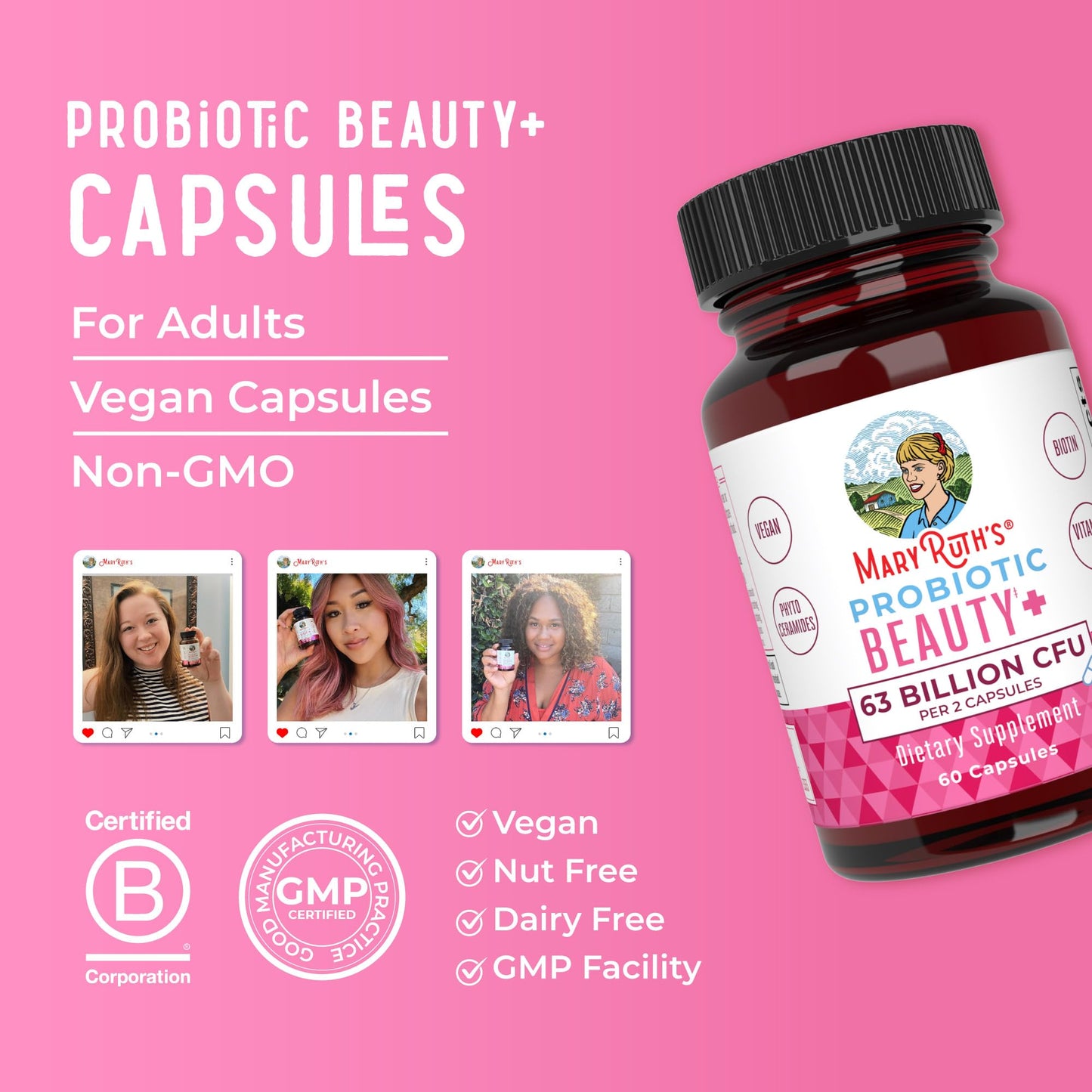 MaryRuth Organics Probiotic Beauty Capsules | Vegan Collagen Support | Anti Aging | Gut Health | Hair Skin and Nails Vitamins | Skin Care MARYRUTH'SUS supplements